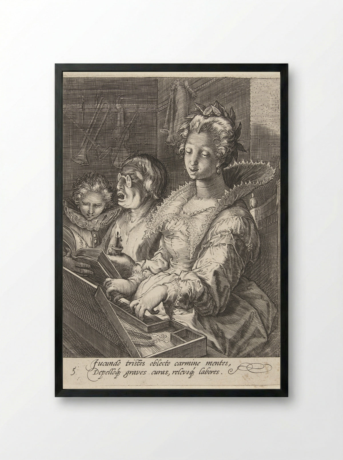 Muziek (Musica) - Cornelis Jacobsz. Drebbel - Framed Print Black
