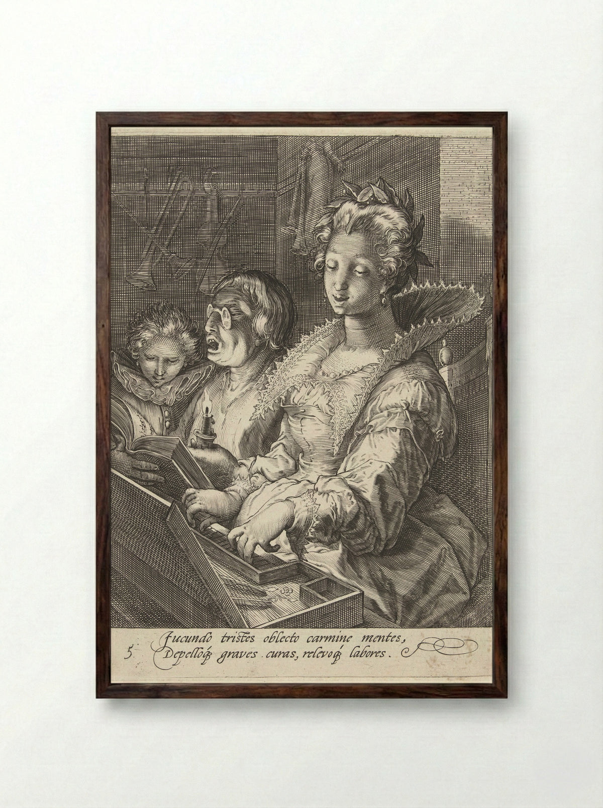Muziek (Musica) - Cornelis Jacobsz. Drebbel - Framed Print Dark Wood