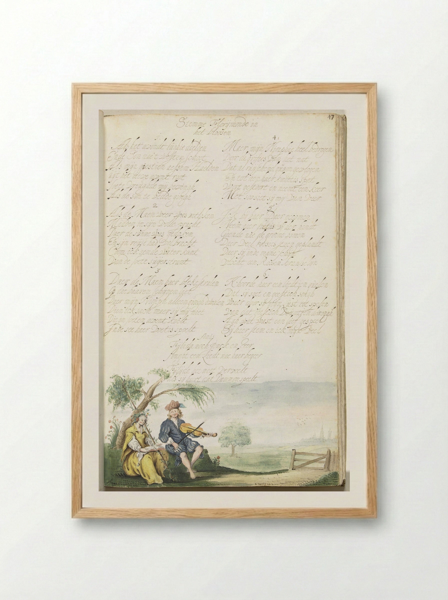 Muziek makend herderspaar - Gesina ter Borch - Framed Print Wood