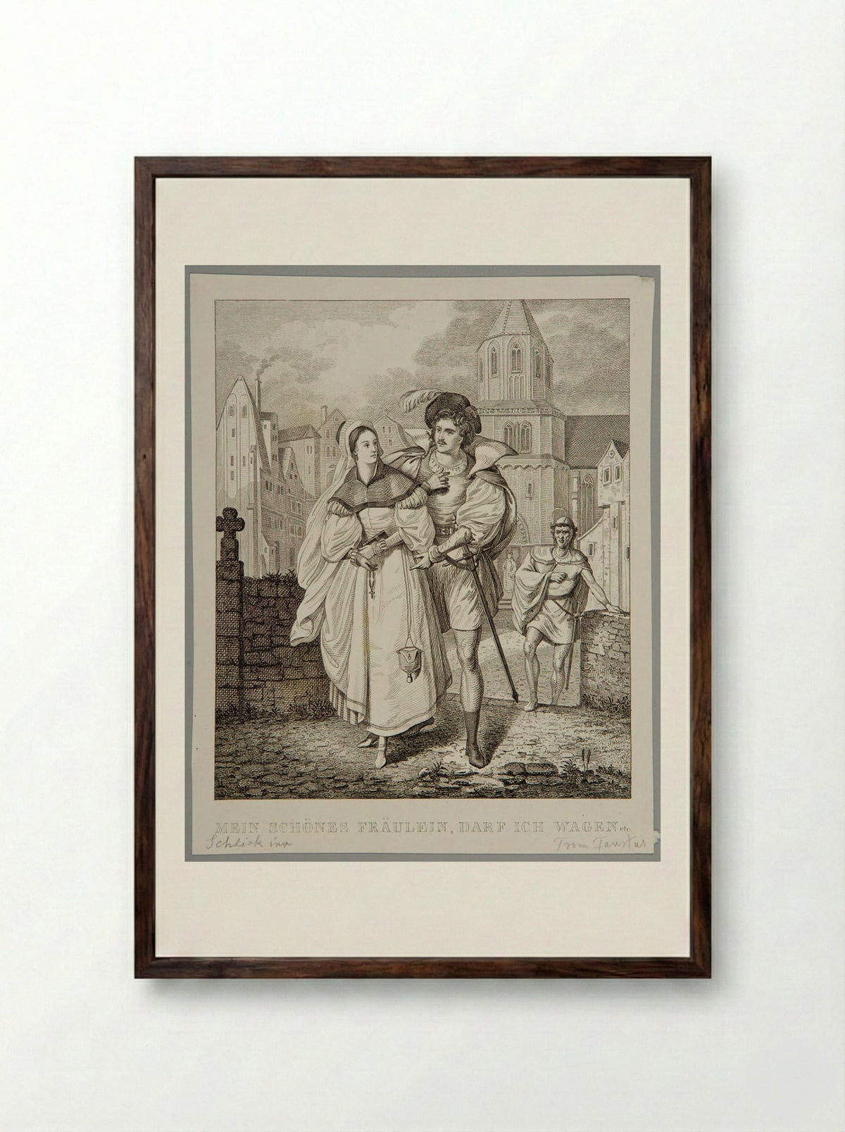 My Beautiful Miss, Dare I...? - Adolf Hohneck - Framed Print Dark Wood