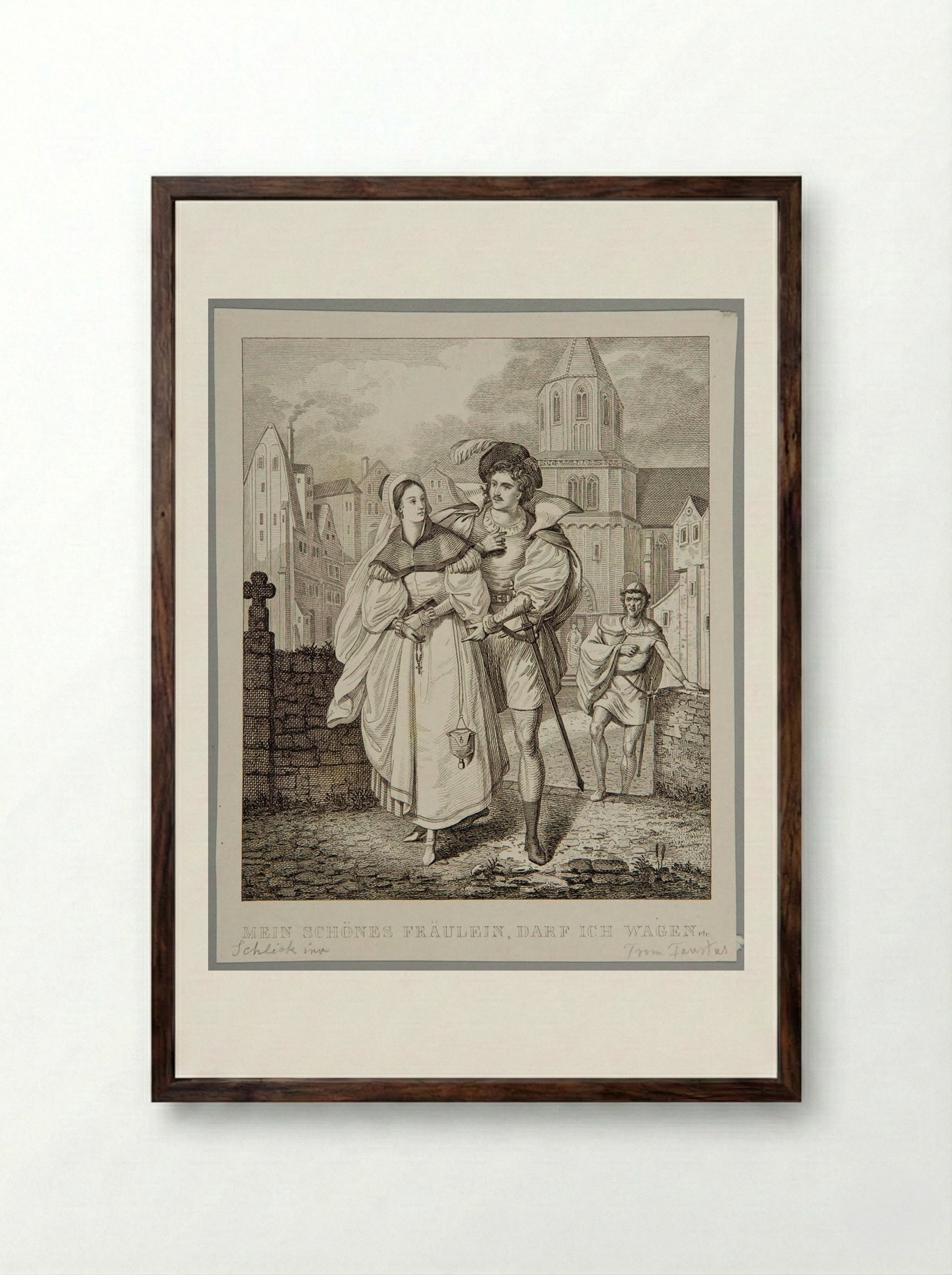 My Beautiful Miss, Dare I...? - Adolf Hohneck - Framed Print Dark Wood