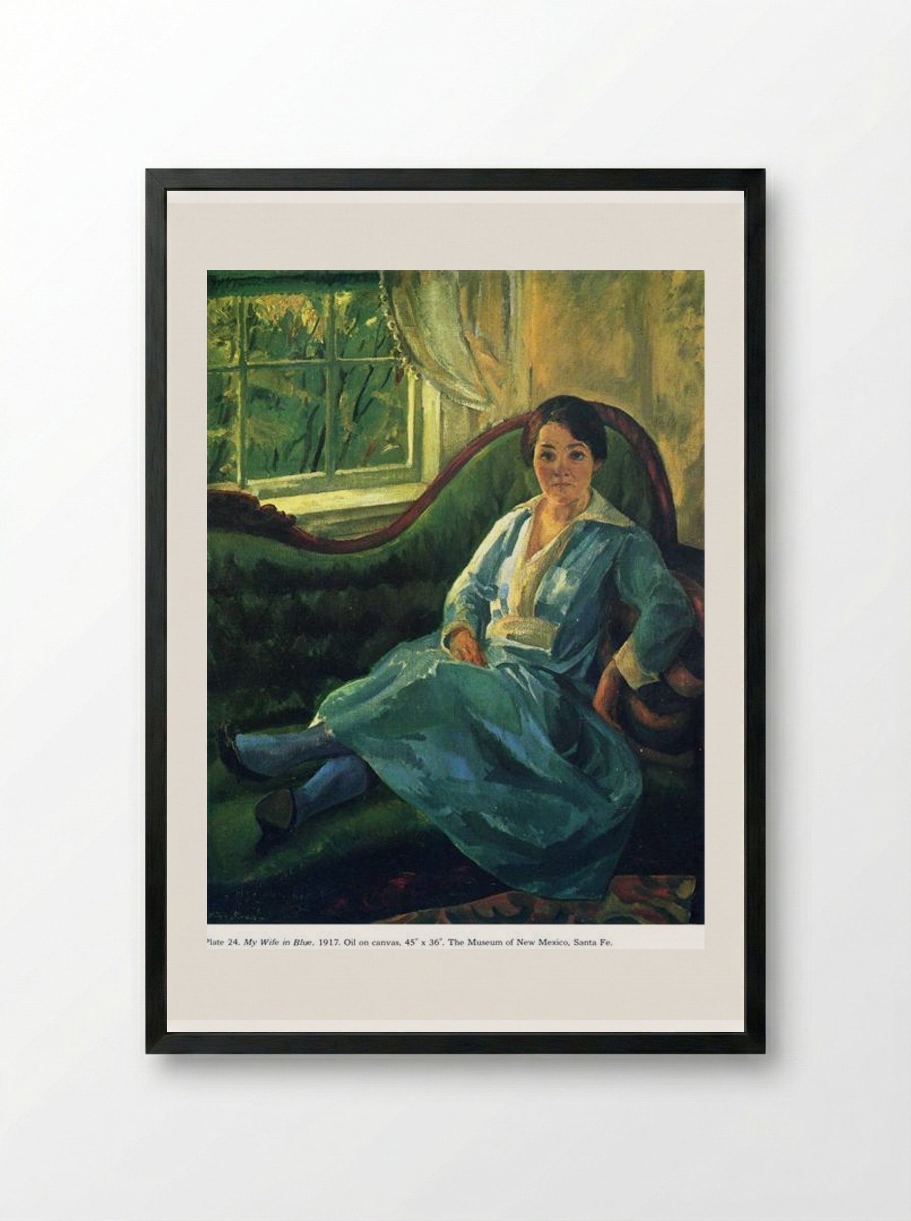 My Wife in Blue - John French Sloan - Framed Print Black