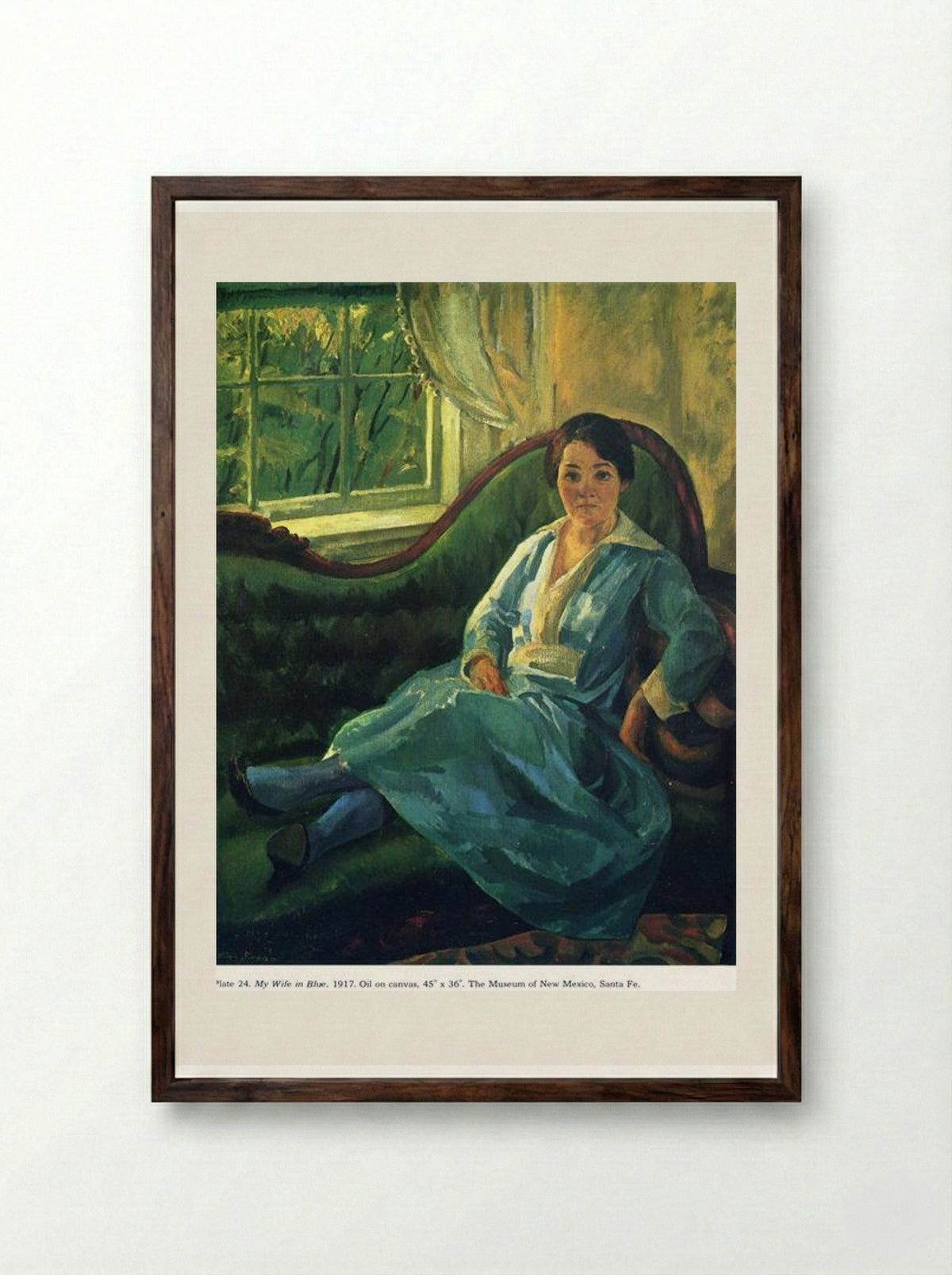 My Wife in Blue - John French Sloan - Framed Print Dark Wood