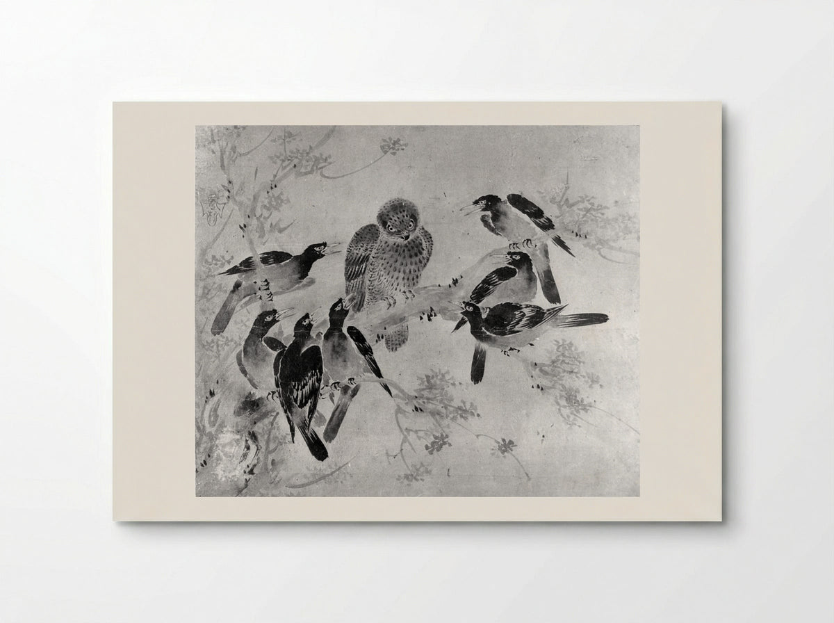 Mynah Birds Attacking an Owl - Sesson Shūkei - Poster