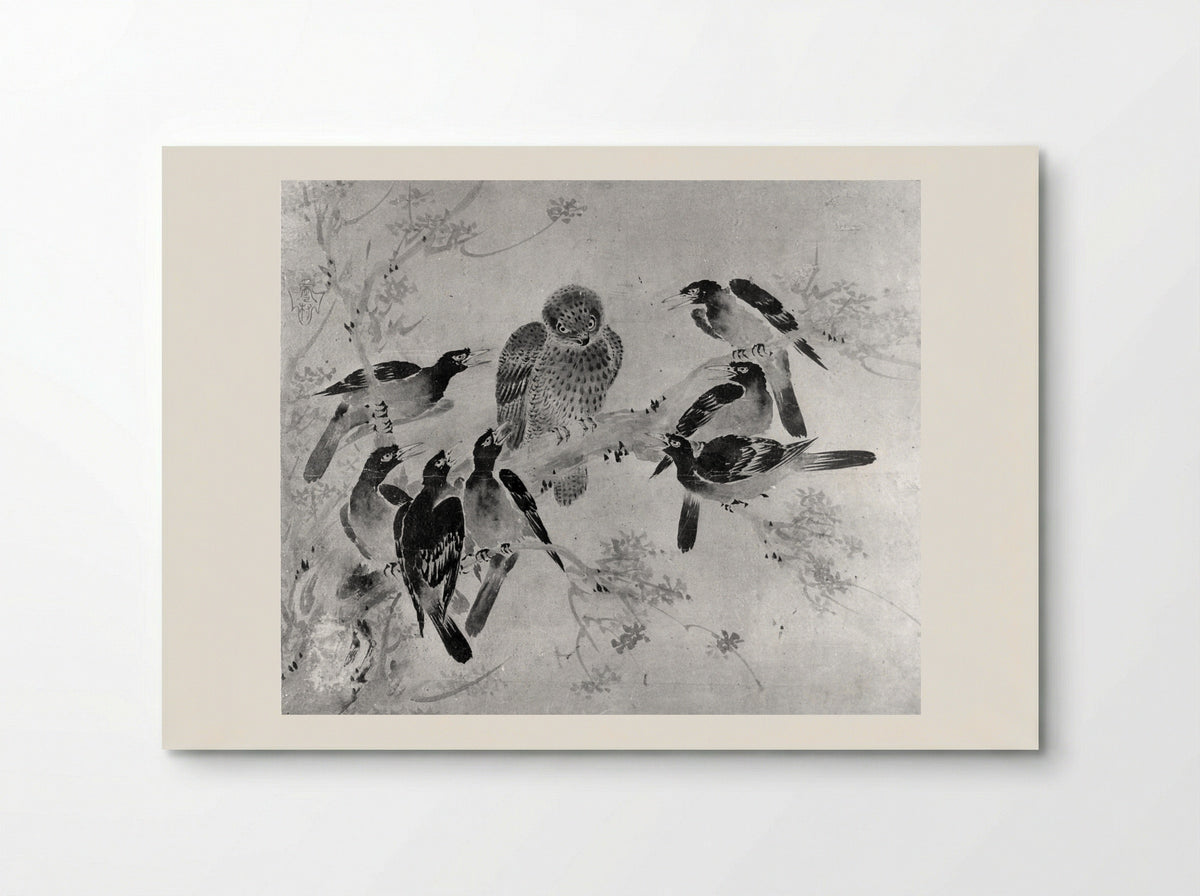 Mynah Birds Attacking an Owl - Sesson Shūkei - Poster