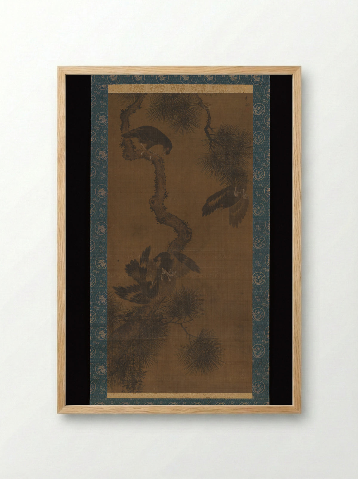 Mynahs on Pine - Yi Gi - Framed Print Wood