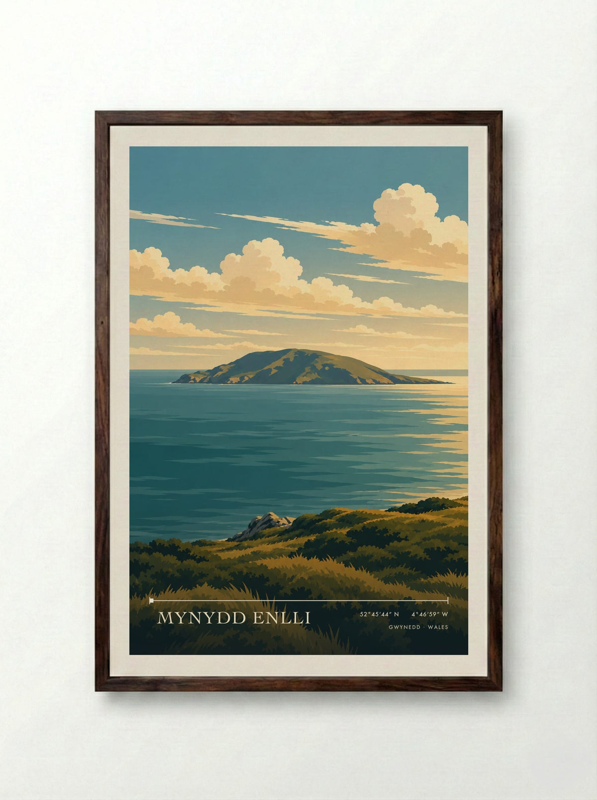 Mynydd Enlli, Gwynedd | Travel Poster - Framed Print Dark Wood