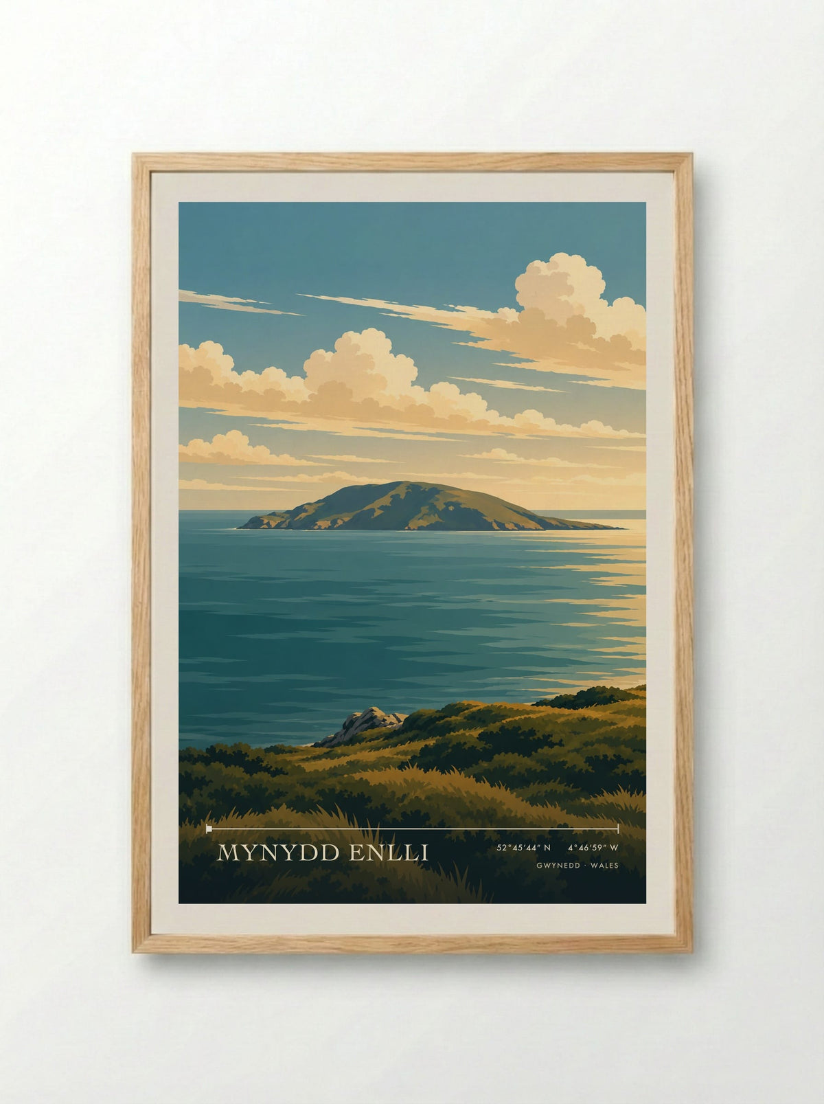 Mynydd Enlli, Gwynedd | Travel Poster - Framed Print Wood