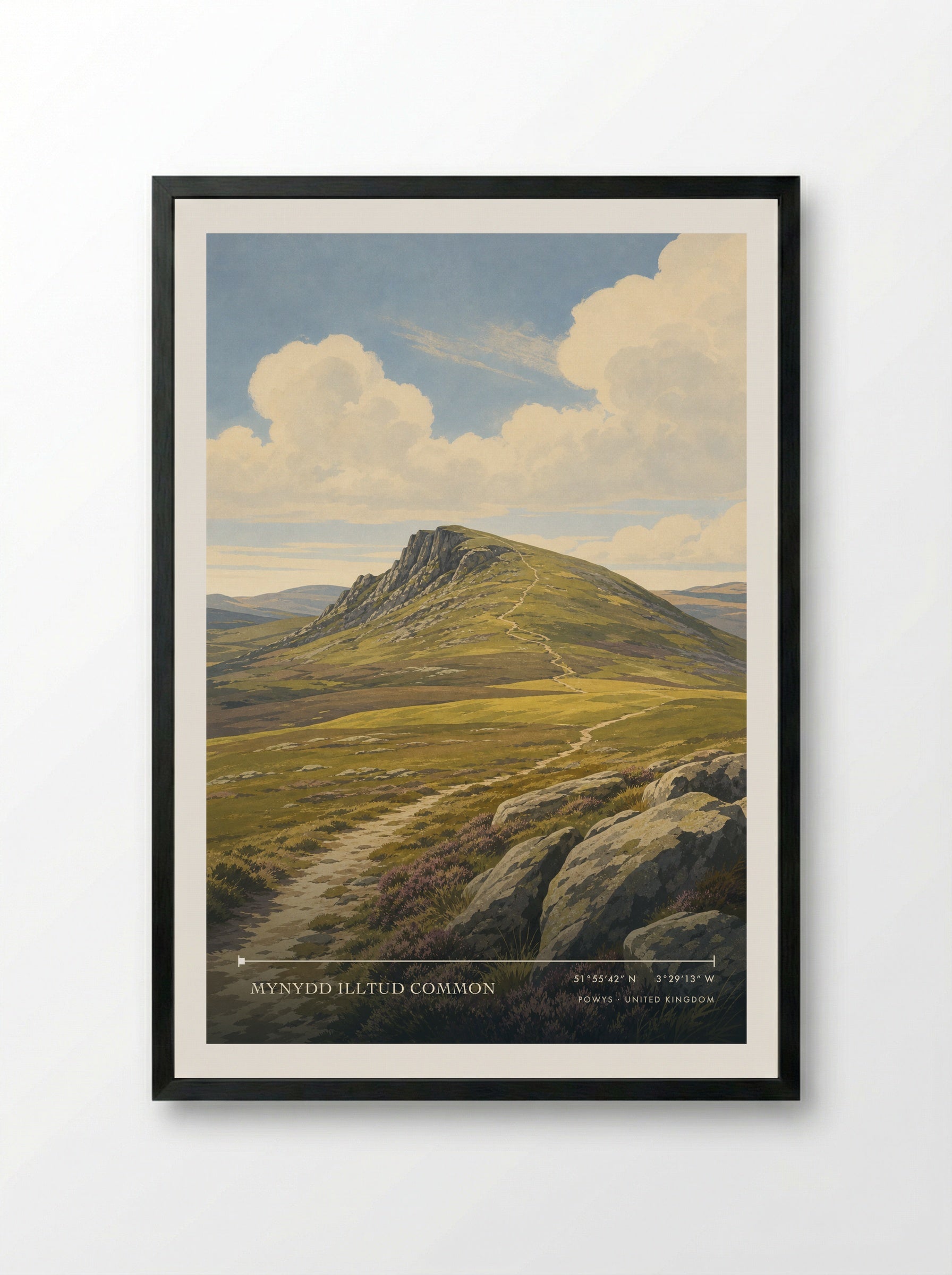 Mynydd Illtud Common Powys United Kingdom Travel Poster - Framed Print Black
