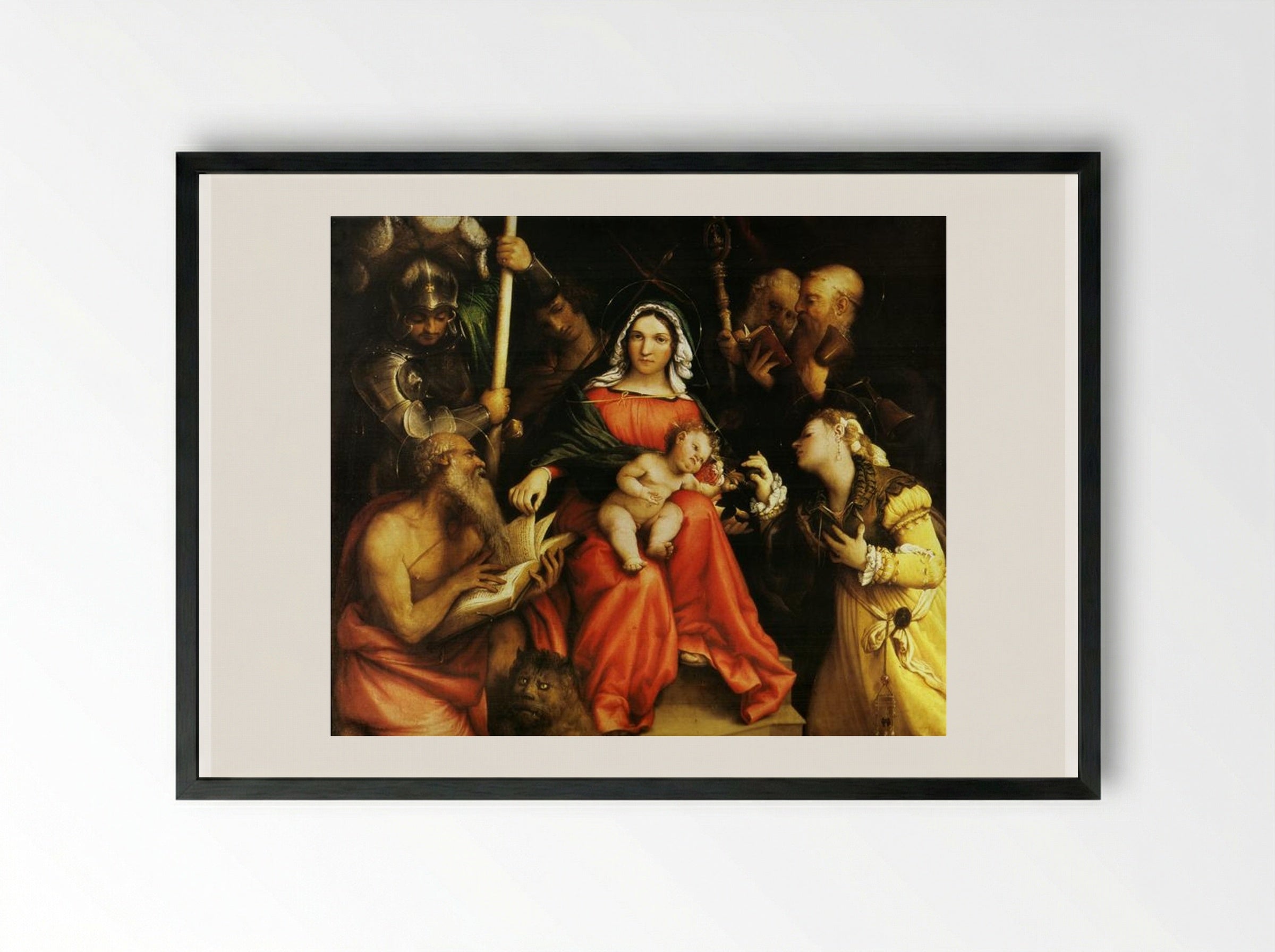 Mystic Marriage of Saint Catherine of Alexandria and Saint Catherine of Siena - Lorenzo Lotto - Framed Print Black