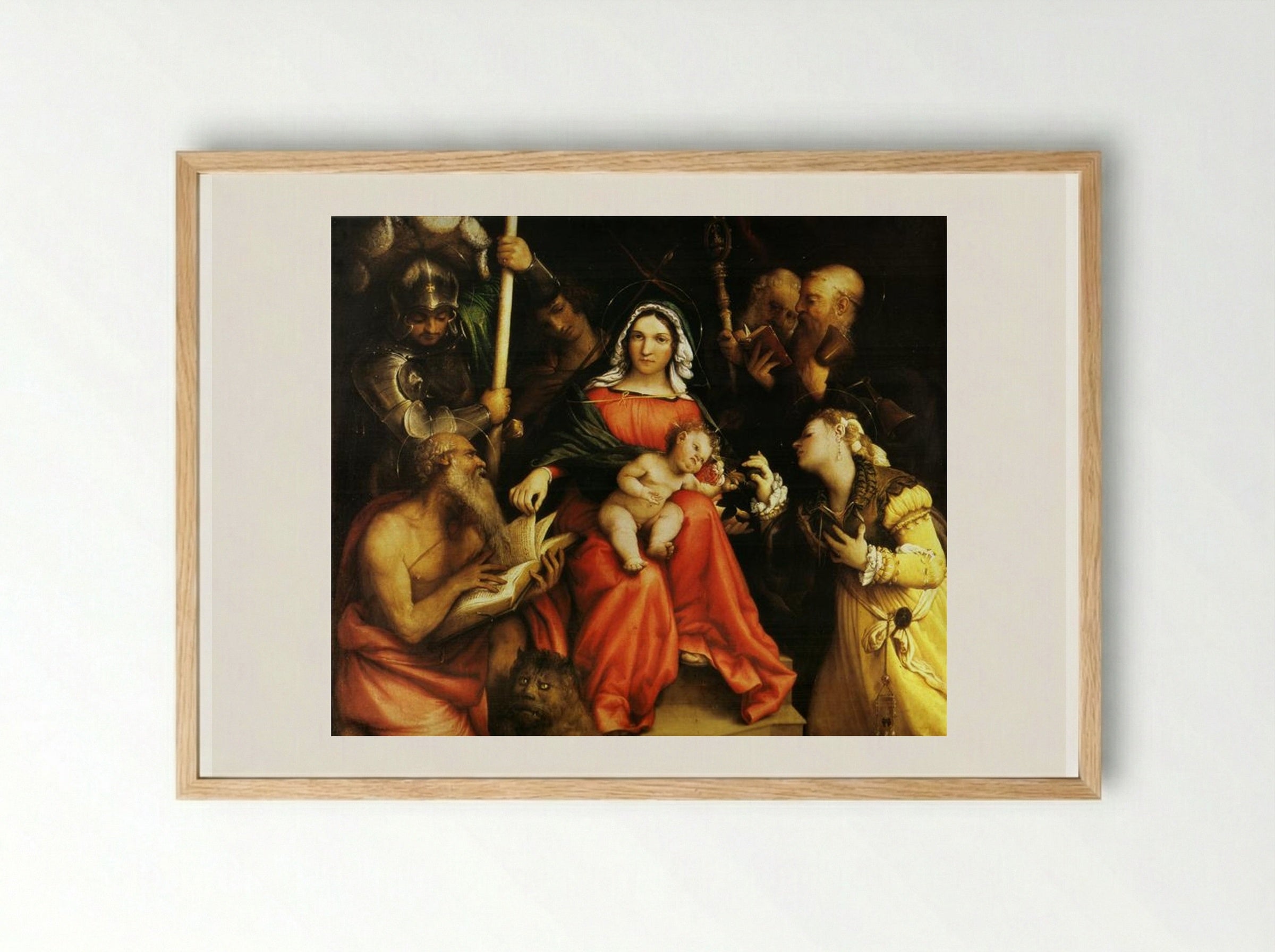 Mystic Marriage of Saint Catherine of Alexandria and Saint Catherine of Siena - Lorenzo Lotto - Framed Print Wood