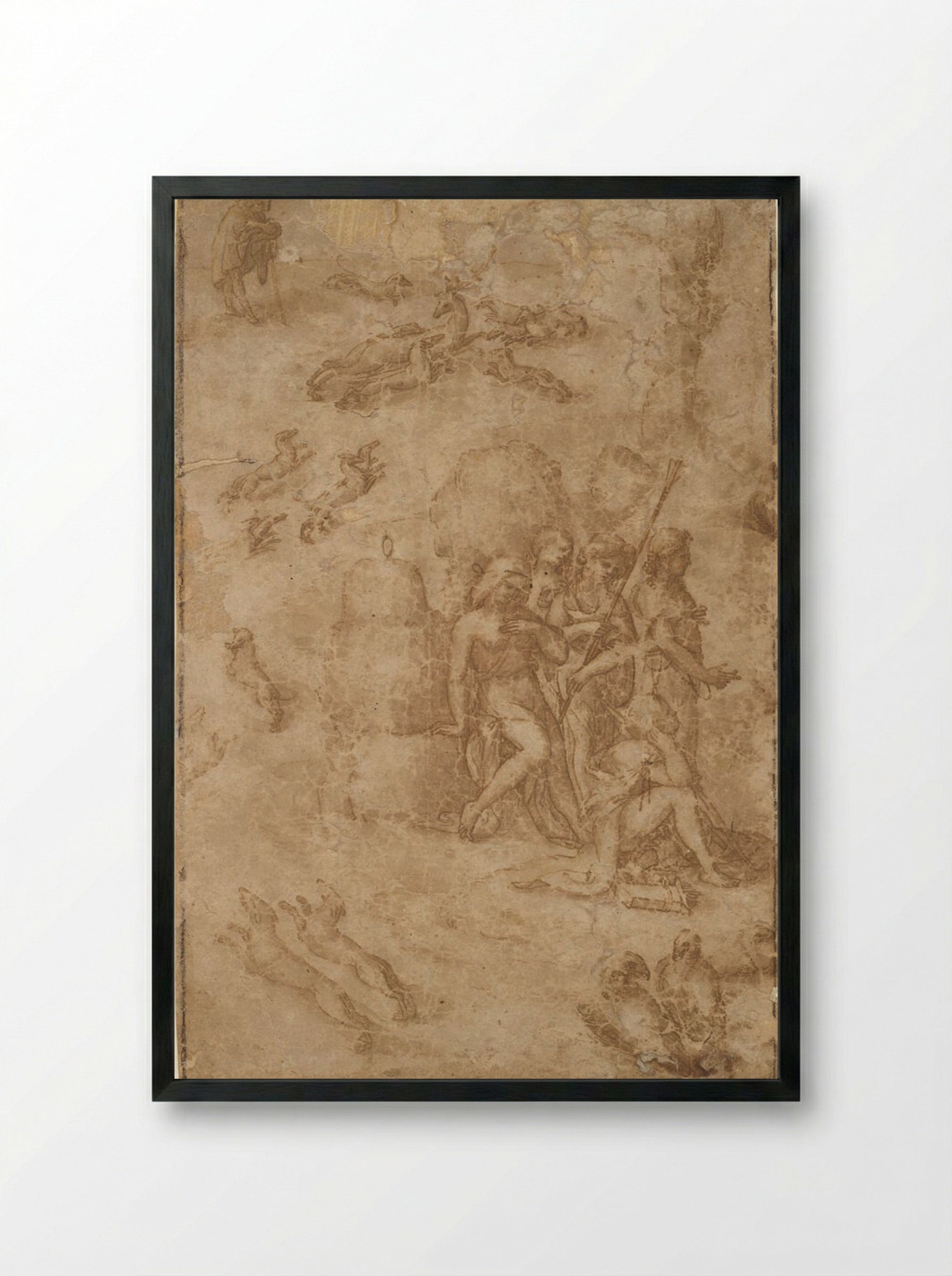 Myth of Diana and Actaeon - Amico Aspertini - Framed Print Black