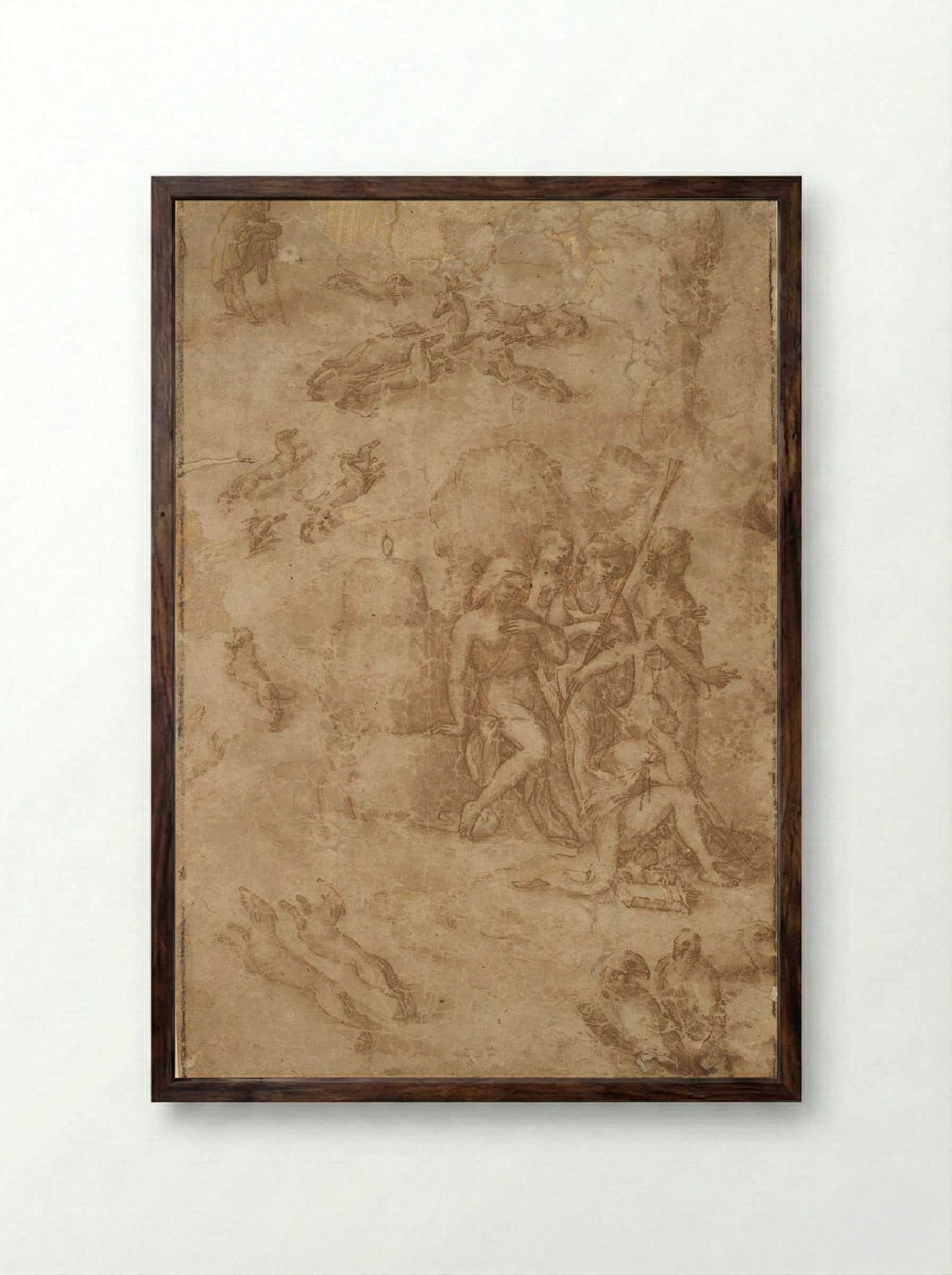 Myth of Diana and Actaeon - Amico Aspertini - Framed Print Dark Wood