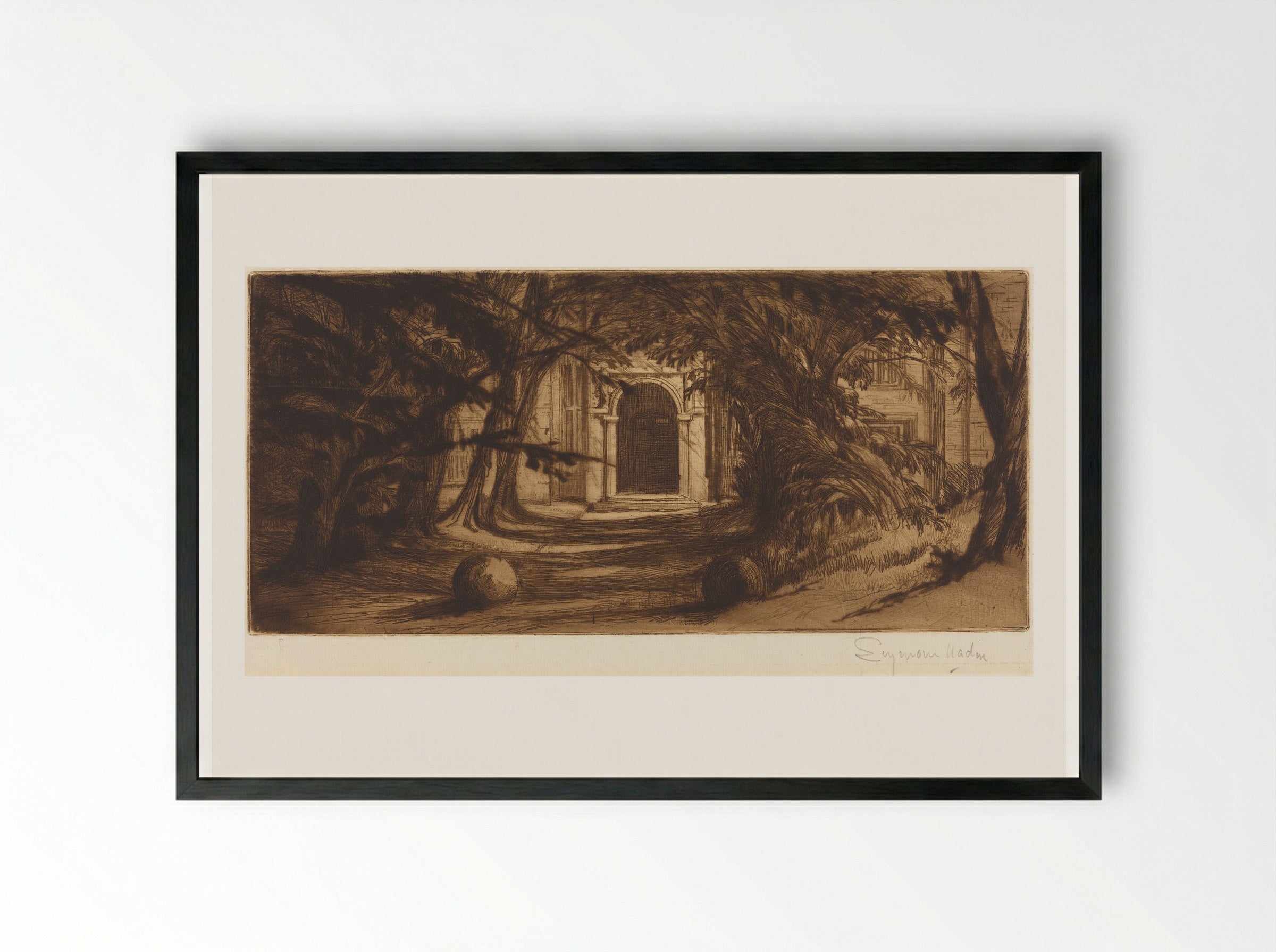Mytton Hall - Francis Seymour Haden - Framed Print Black