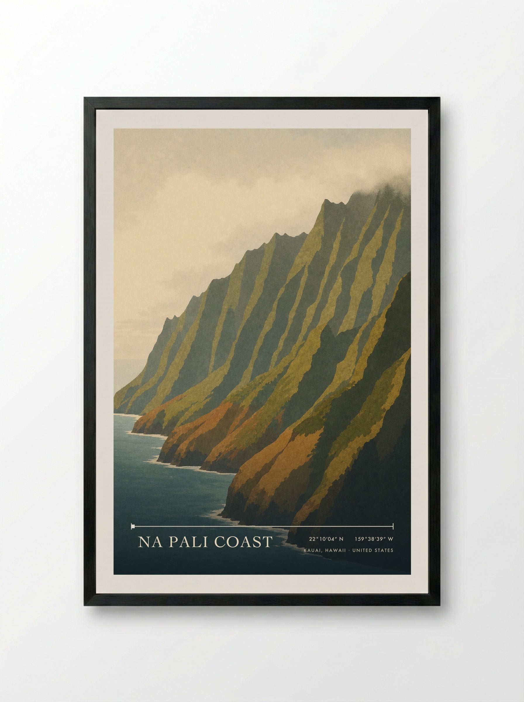 Na Pali Coast Travel Poster Artwork - Framed Print Black