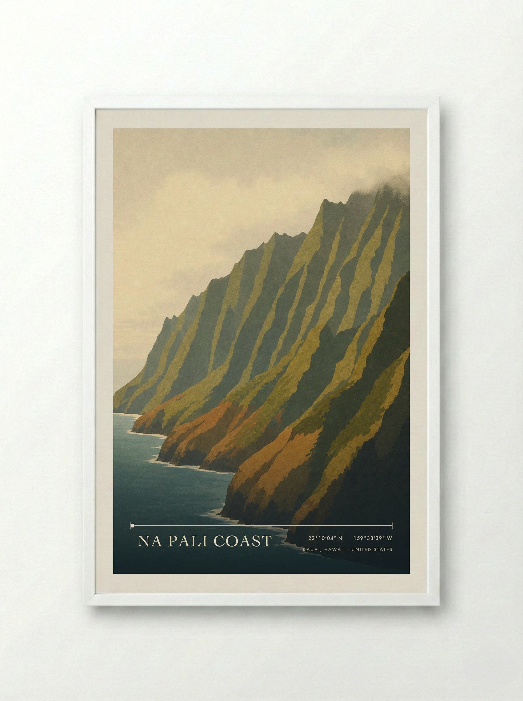 Na Pali Coast Travel Poster Artwork - Framed Print White