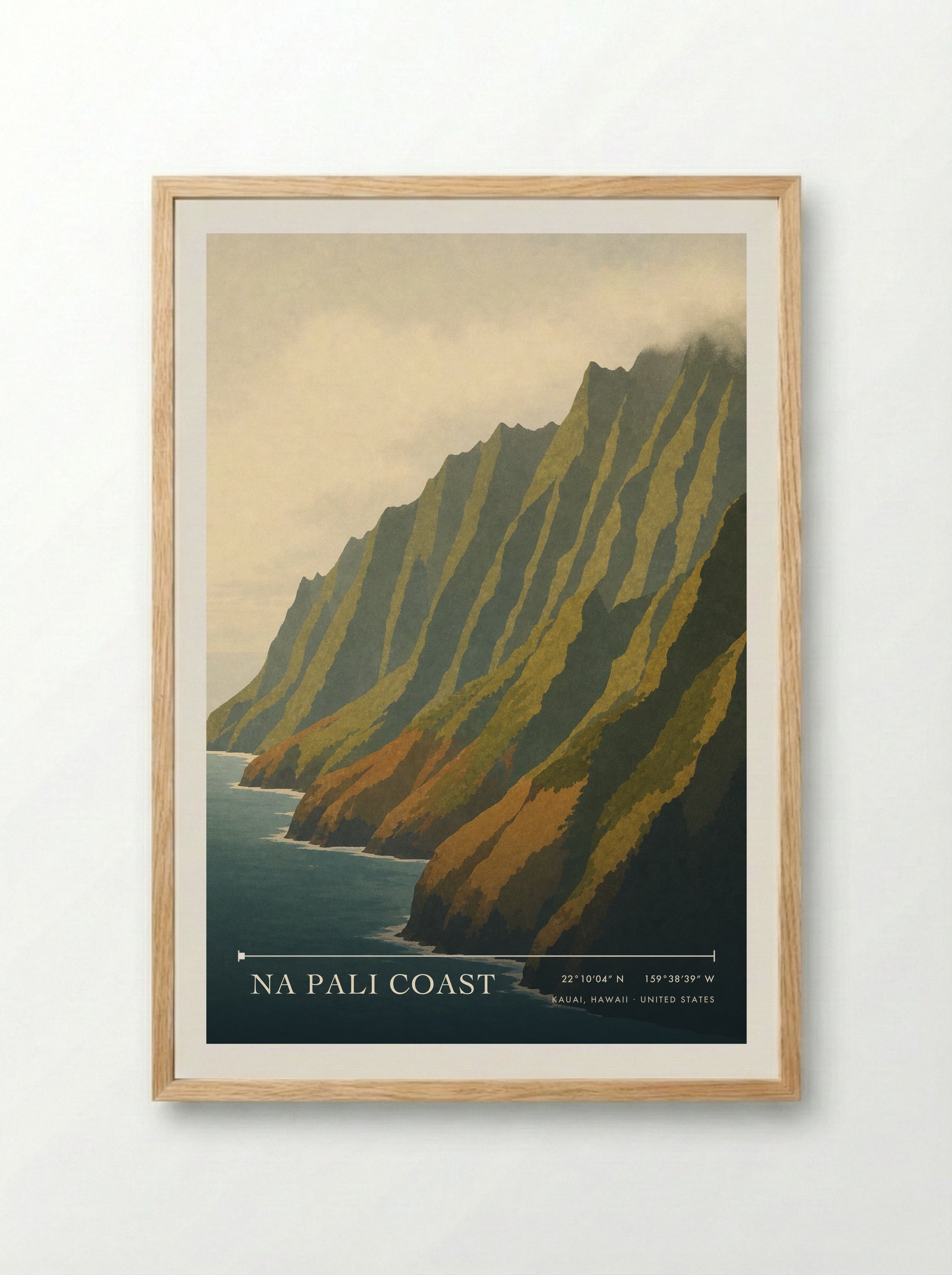 Na Pali Coast Travel Poster Artwork - Framed Print Wood