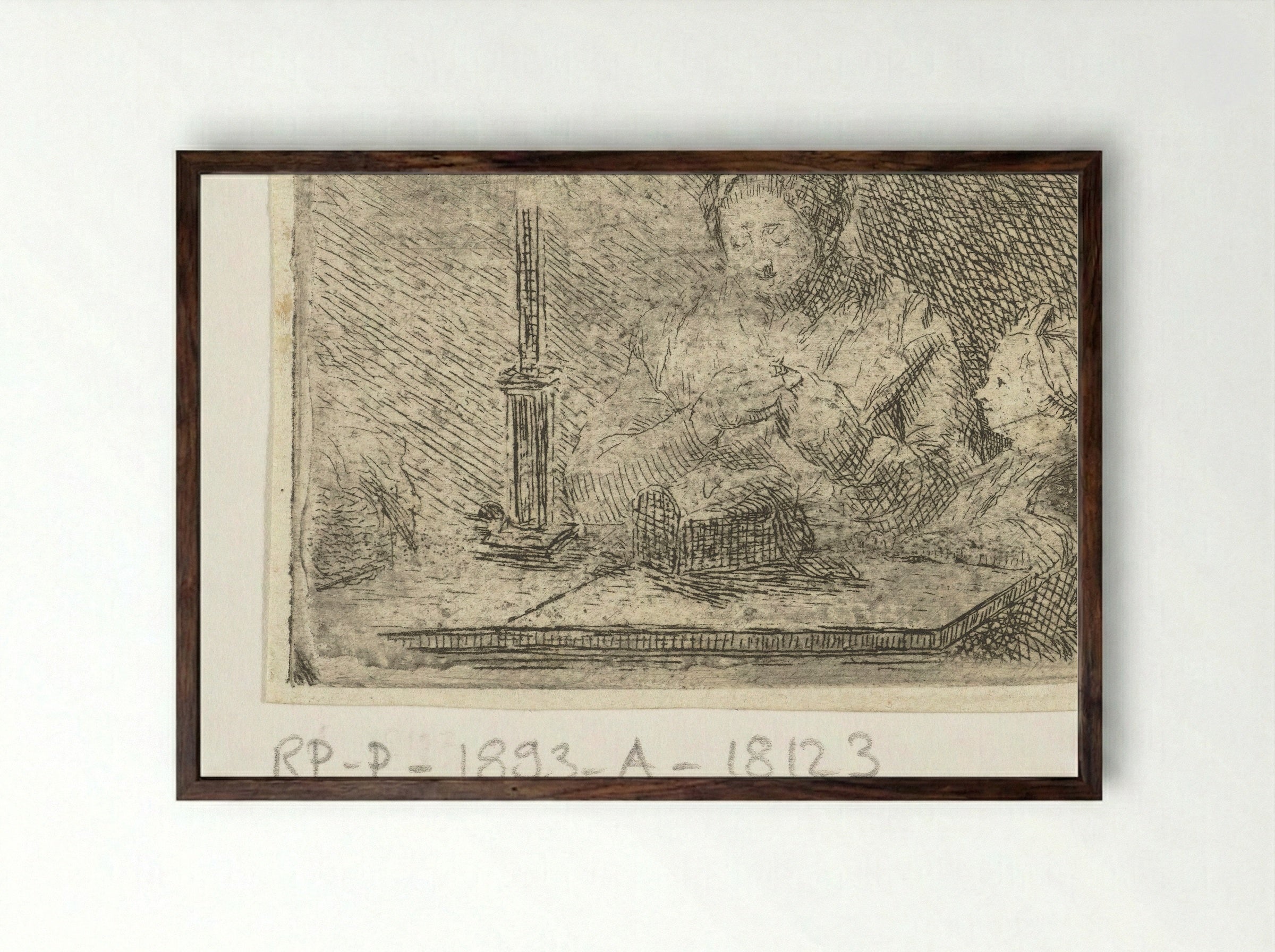 Naaiende vrouw bij kaarslicht - Louis Bernard Coclers - Framed Print Dark Wood