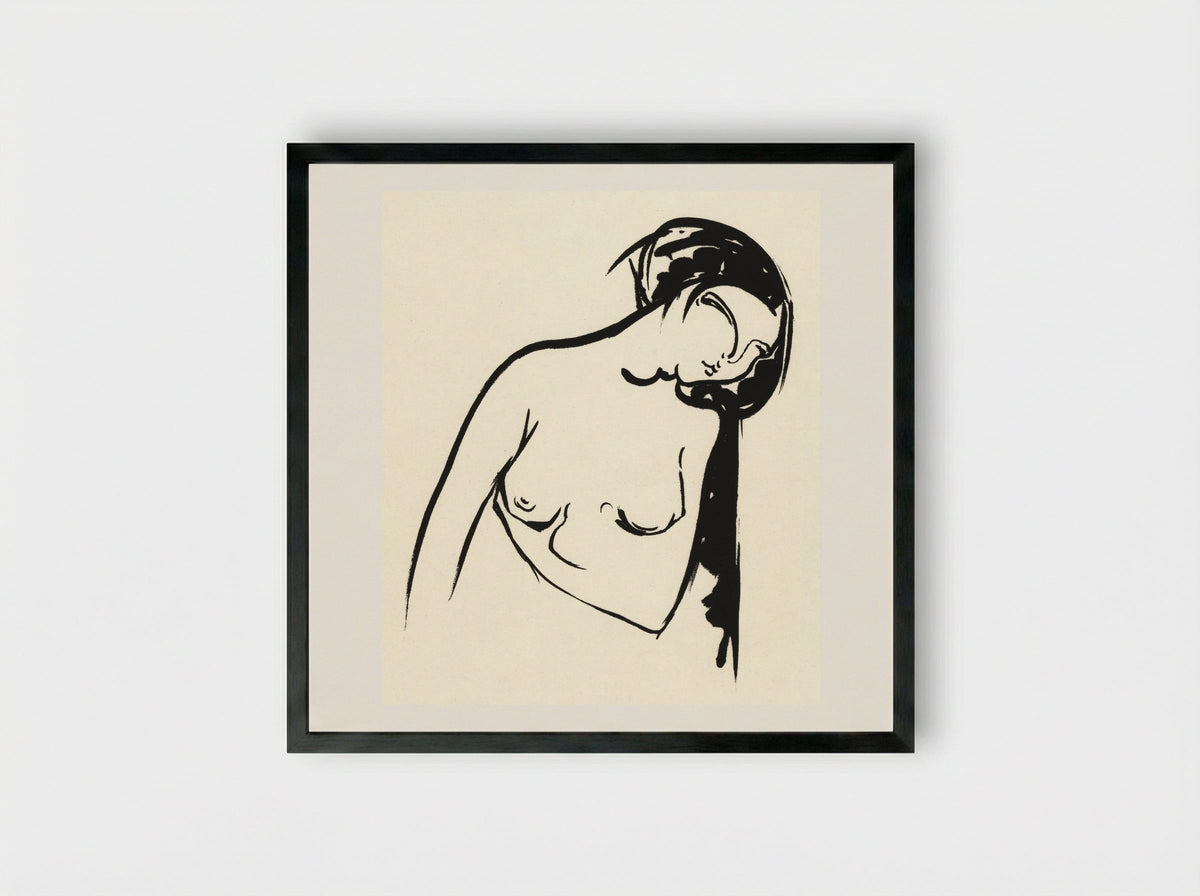 Naakte vrouw die haar borst aanraakt (Nude Woman Touching Her Breast) - Henri Jonas - Framed Print Black