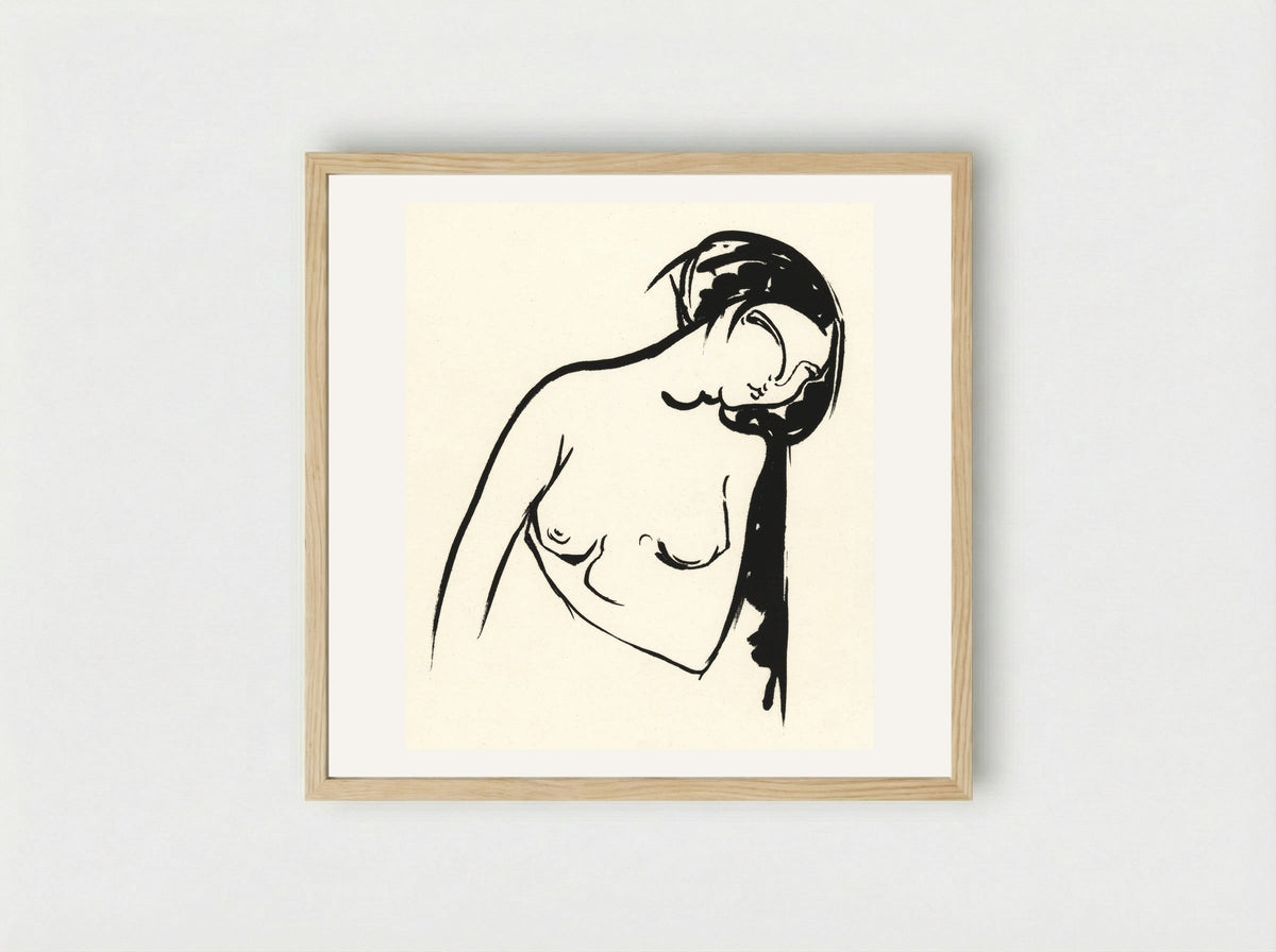 Naakte vrouw die haar borst aanraakt (Nude Woman Touching Her Breast) - Henri Jonas - Framed Print Wood