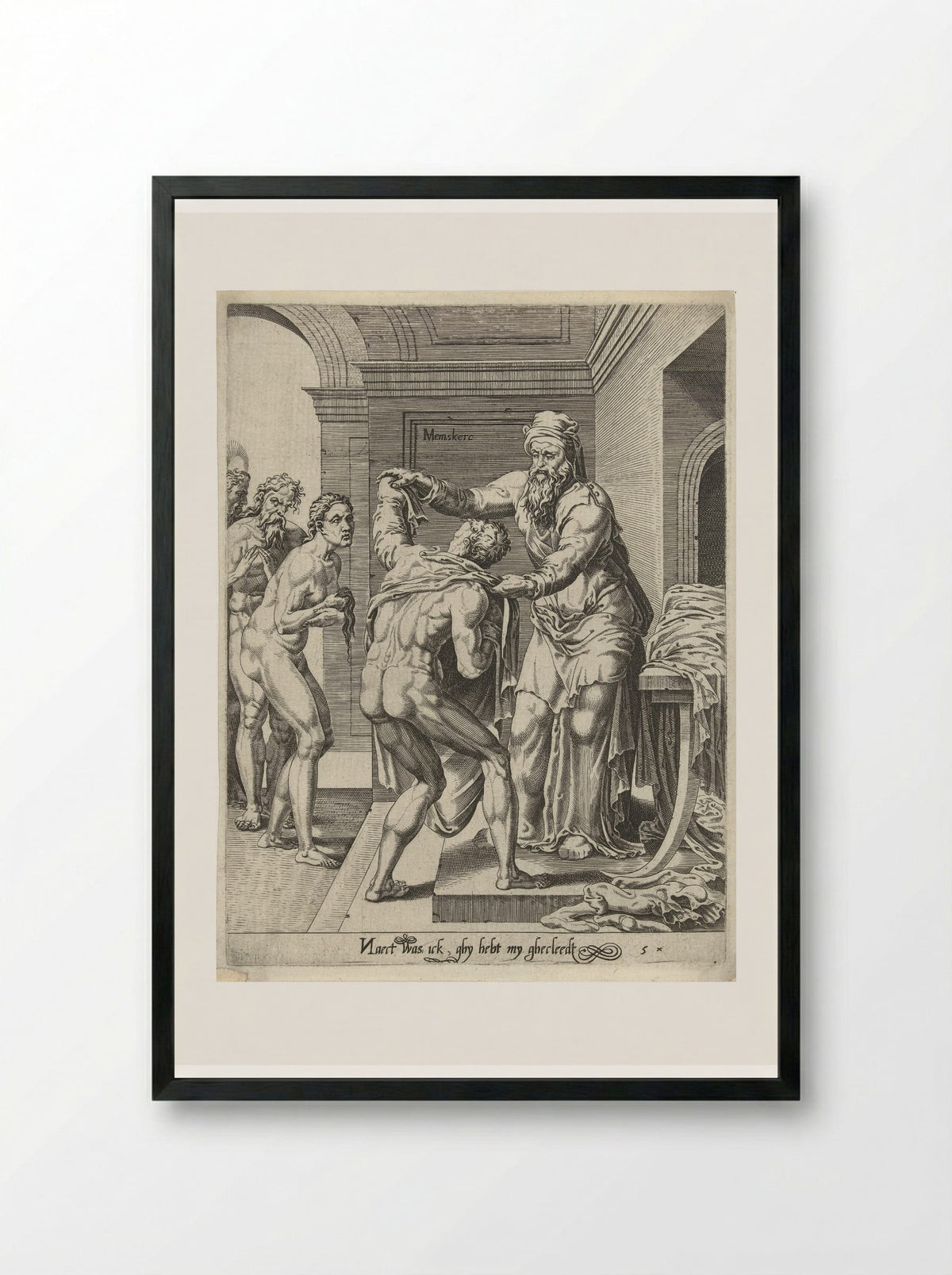 Naakten kleden (Clothe the Naked) - Dirck Volckertsz. Coornhert - Framed Print Black
