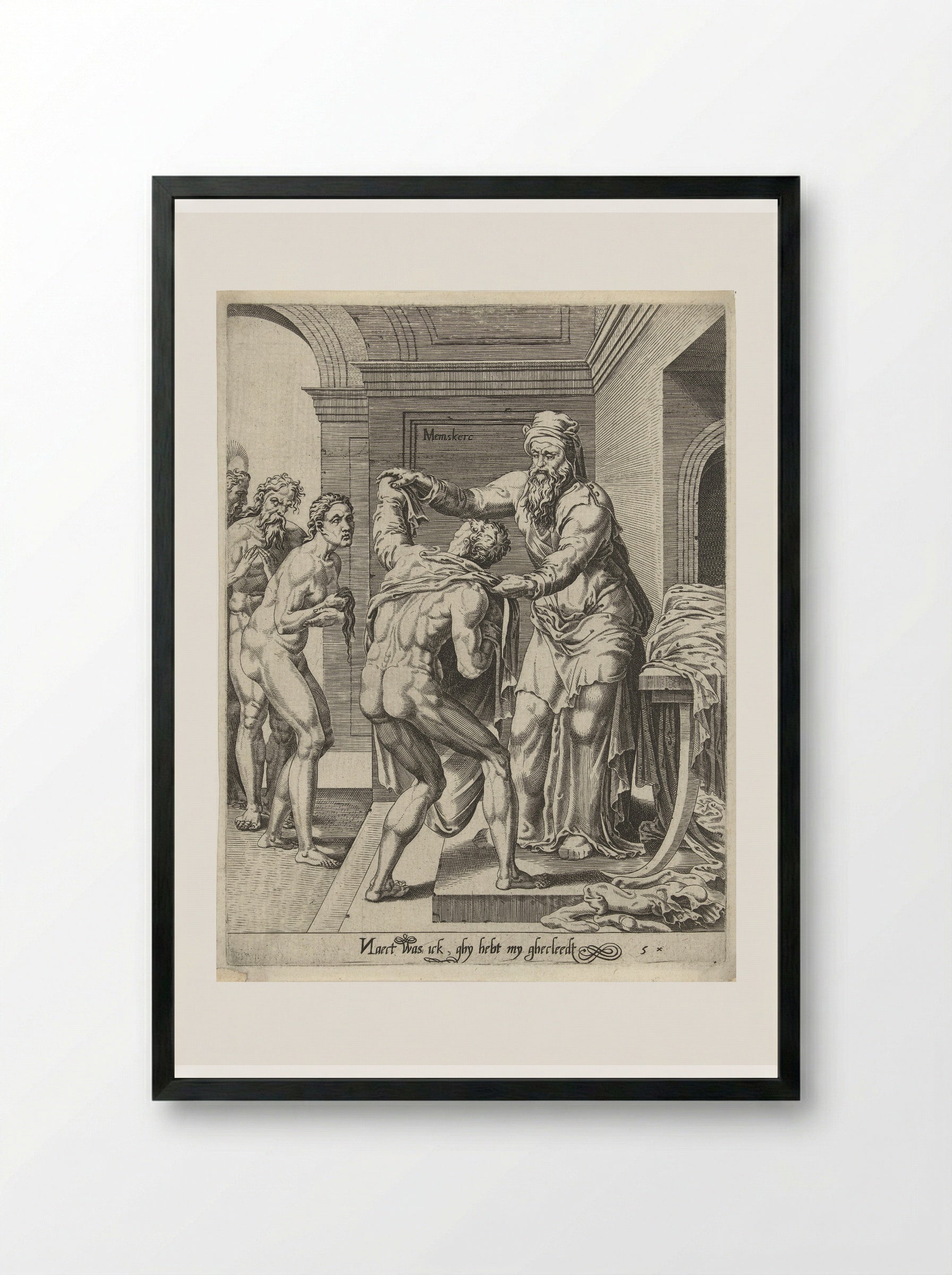 Naakten kleden (Clothe the Naked) - Dirck Volckertsz. Coornhert - Framed Print Black