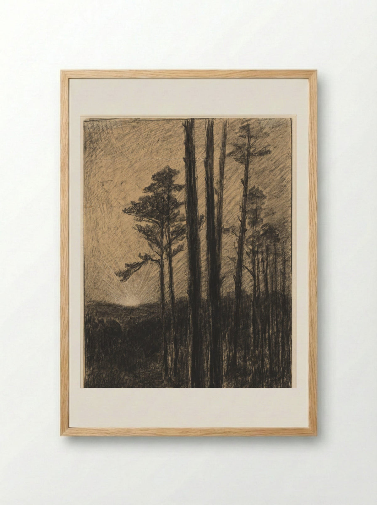 Naaldwoud met ondergaande zon - Carel Nicolaas Storm van 's-Gravesande - Framed Print Wood