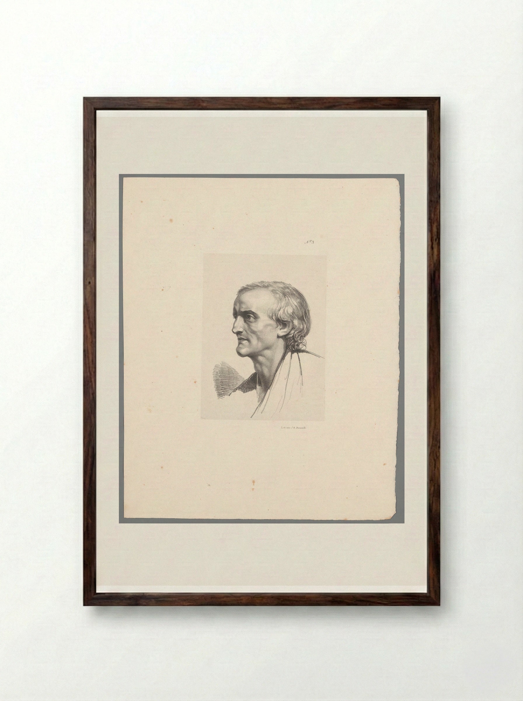 Naar links kijkende man - Jean Augustin Daiwaille - Framed Print Dark Wood