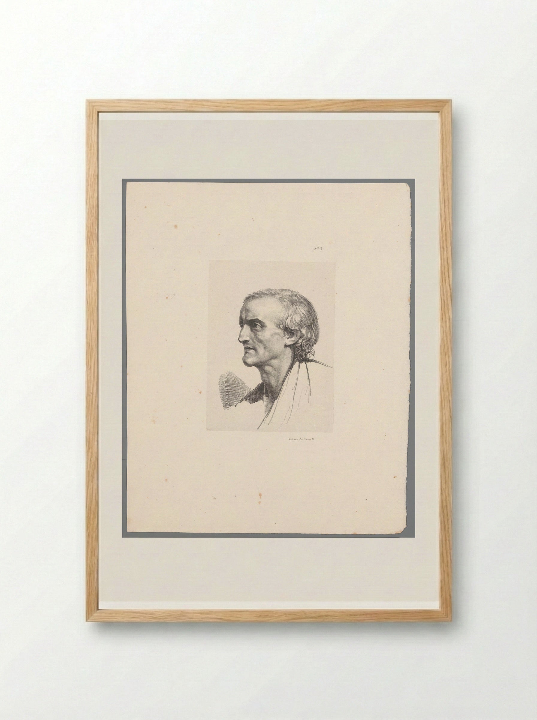 Naar links kijkende man - Jean Augustin Daiwaille - Framed Print Wood