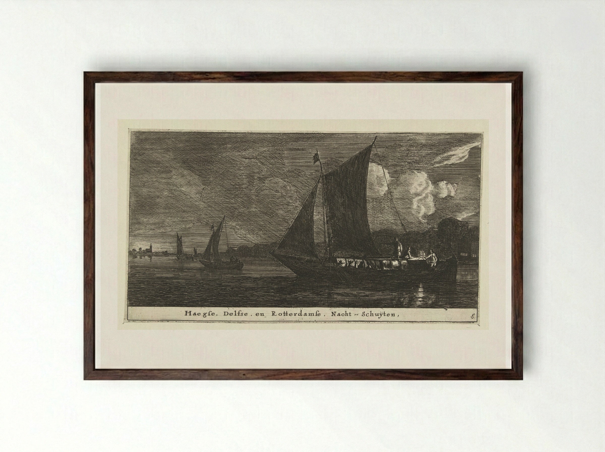 Nachtboten naar Den Haag, Delft en Rotterdam - Reinier Nooms - Framed Print Dark Wood
