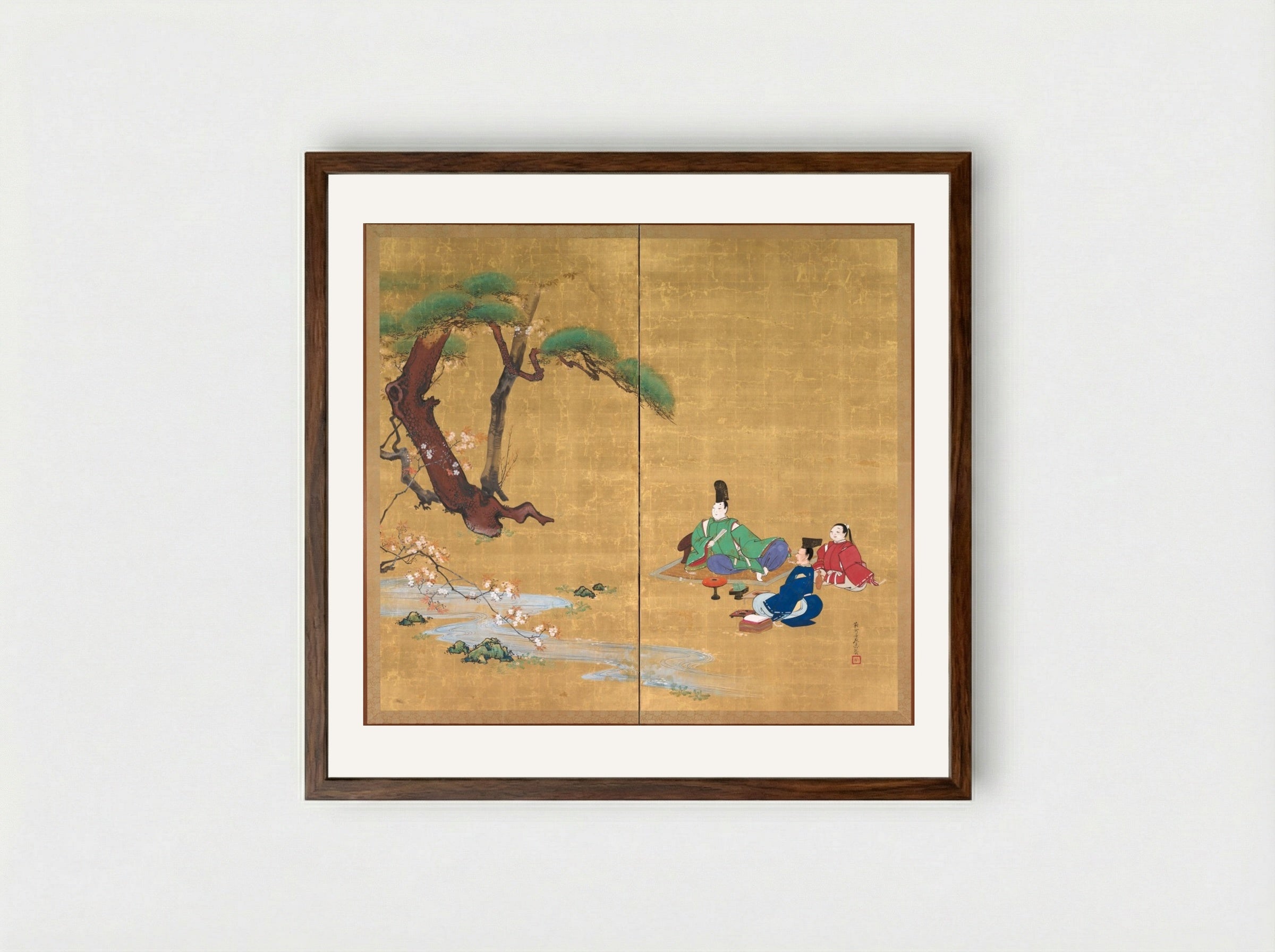 Nagisa Palace from the Tales of Ise - Shibata Zeshin - Framed Print Dark Wood
