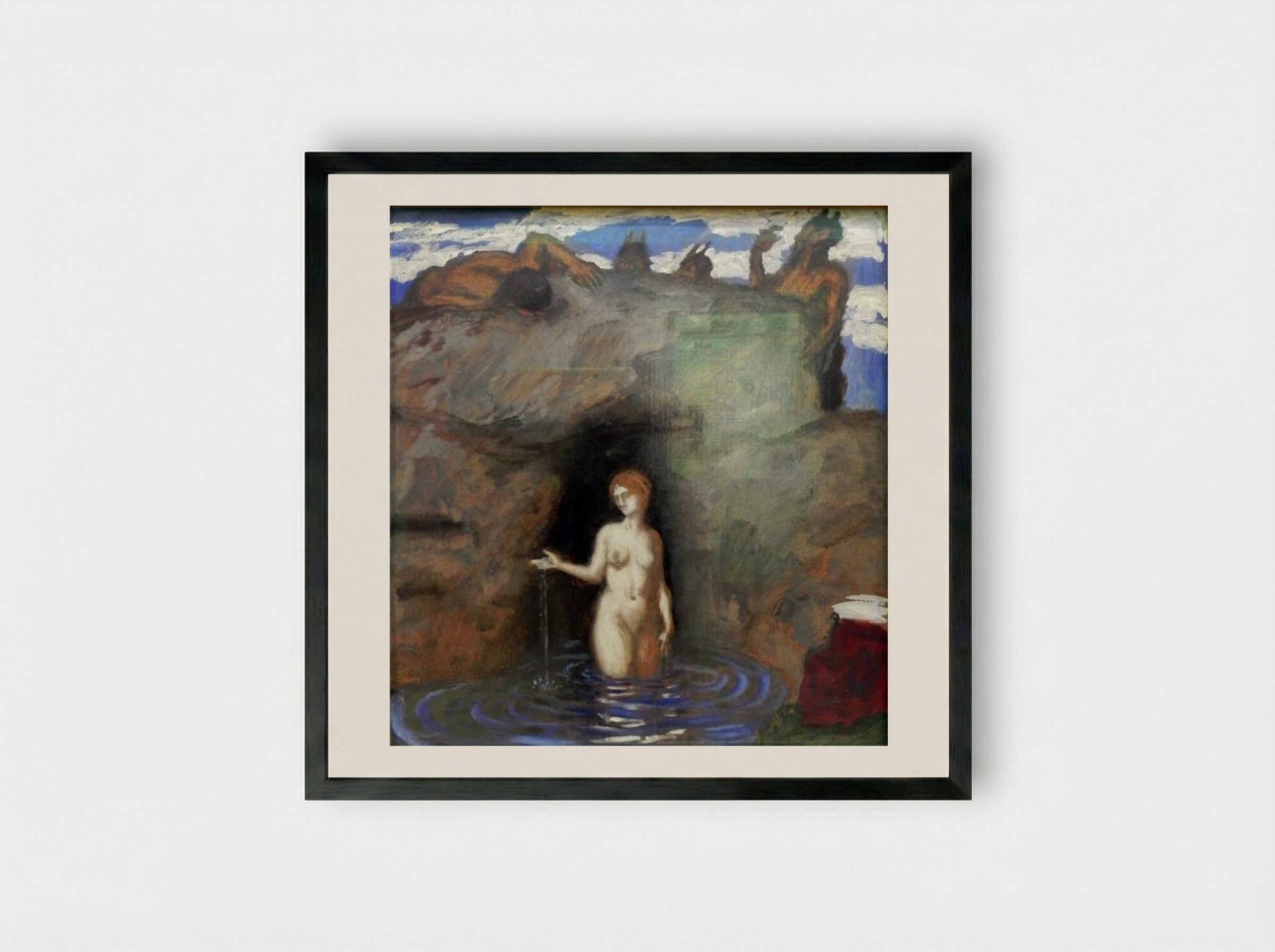 Naiad and Faun - Franz von Stuck - Framed Print Black