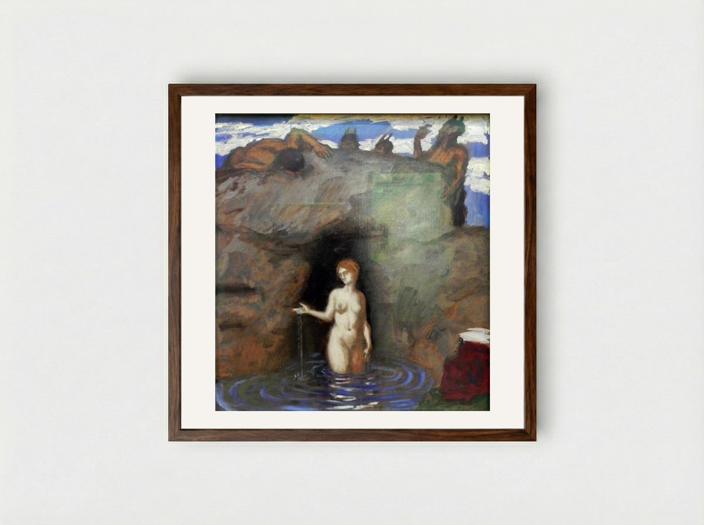 Naiad and Faun - Franz von Stuck - Framed Print Dark Wood