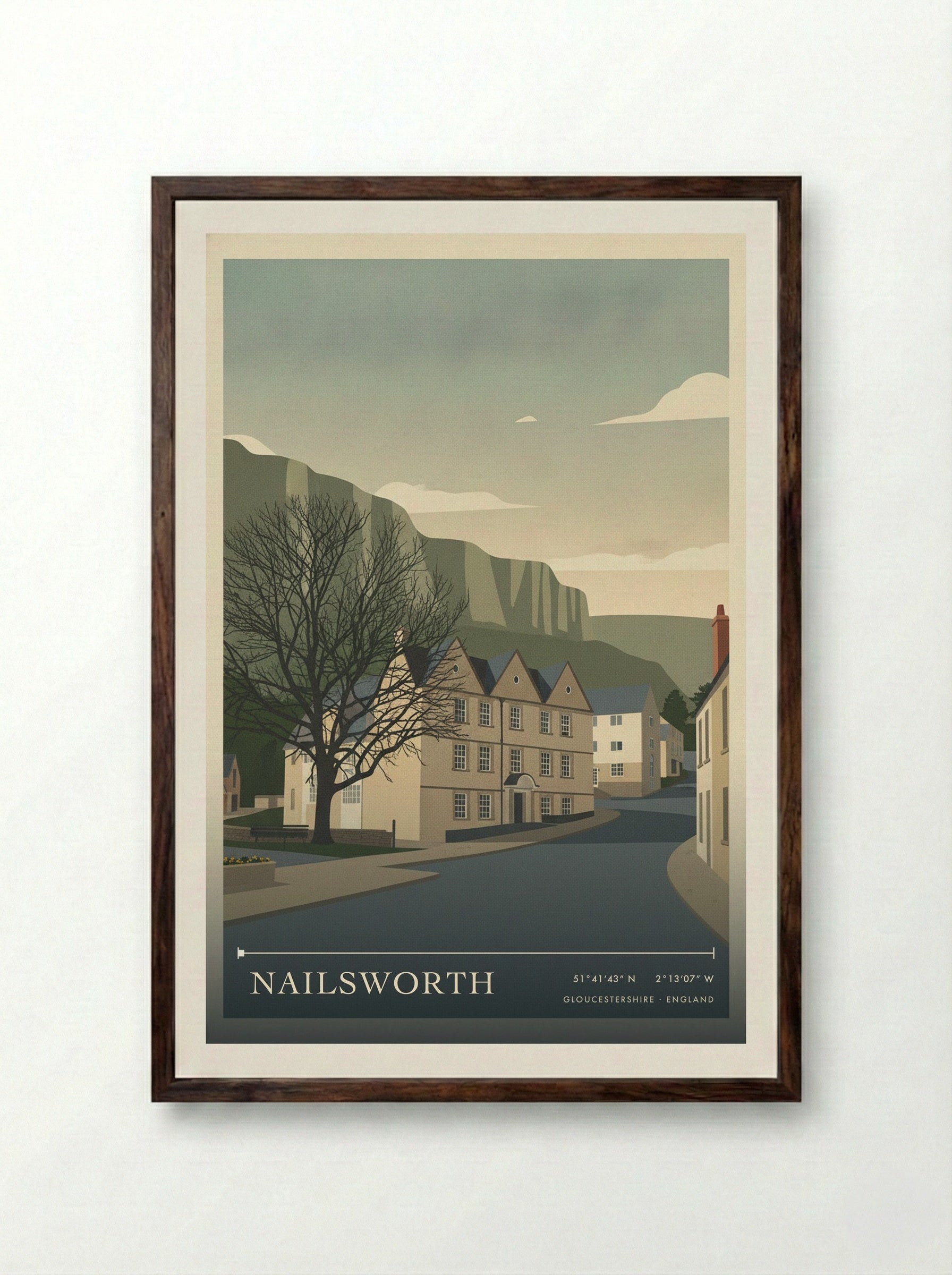Nailsworth Gloucestershire England Travel Poster - Framed Print Dark Wood
