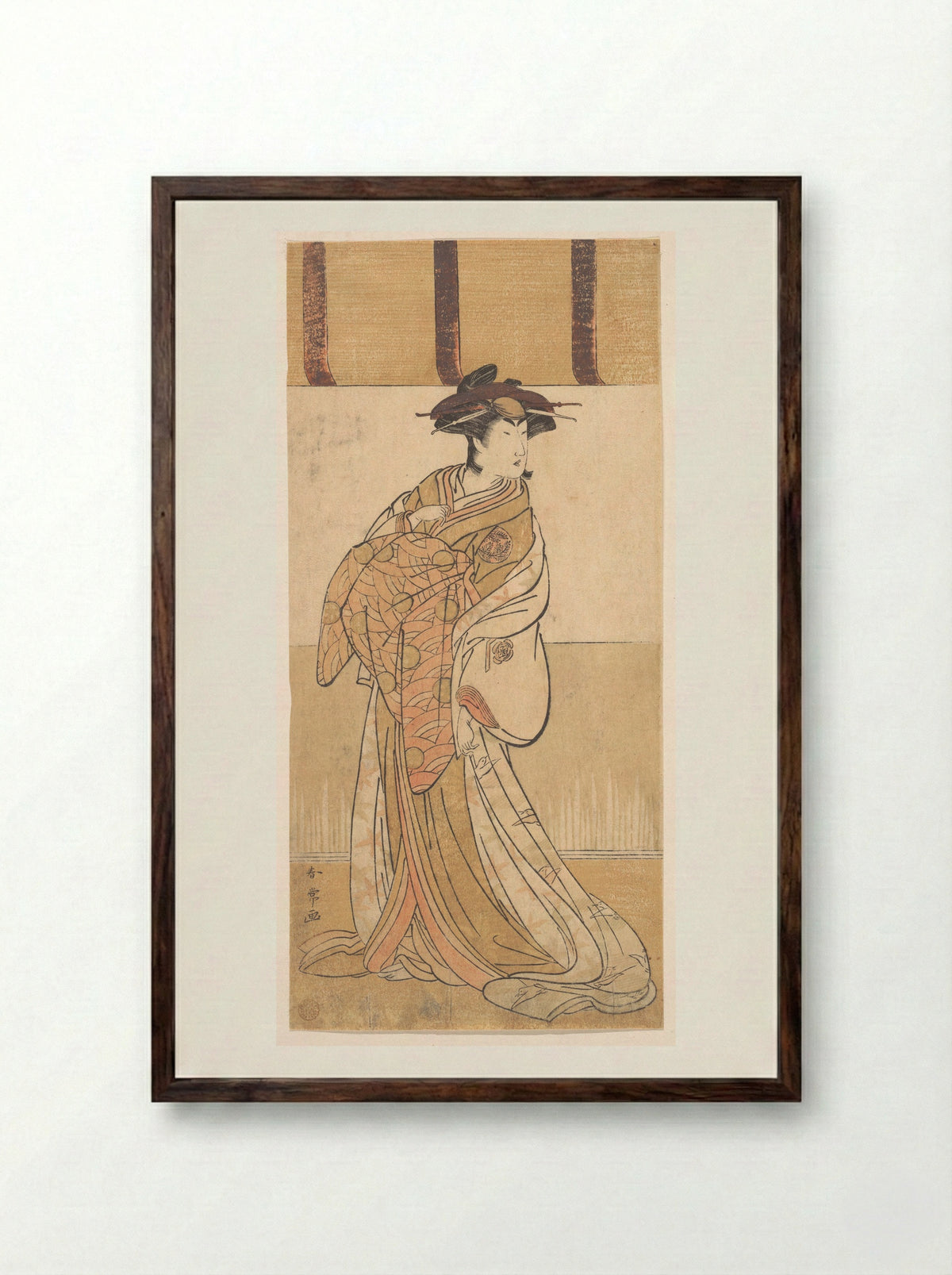 Nakamura Riko in the Role of Oiso no Tora - Katsukawa Shunjō - Framed Print Dark Wood