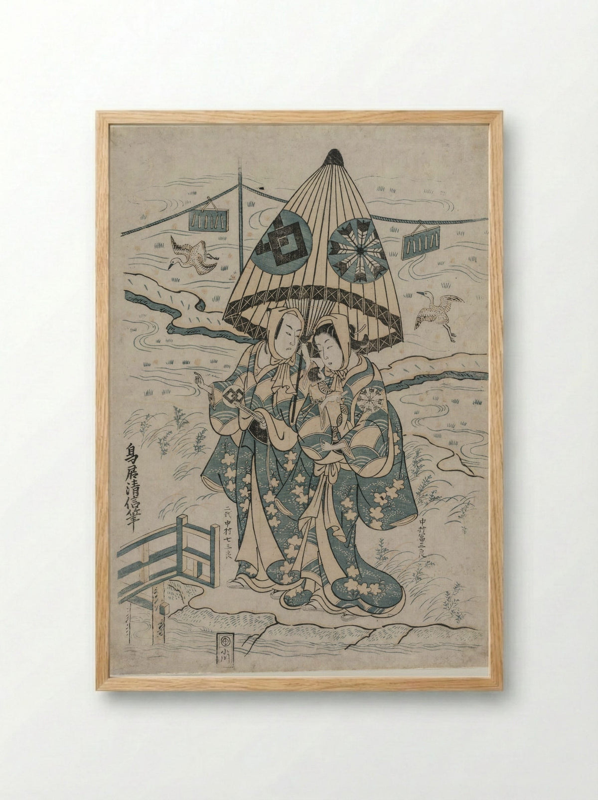 Nakamura Tomijuro and Nakamura Shichisaburo II as the Lovers Agemaki and Sukeroku - Torii Kiyonobu II - Framed Print Wood