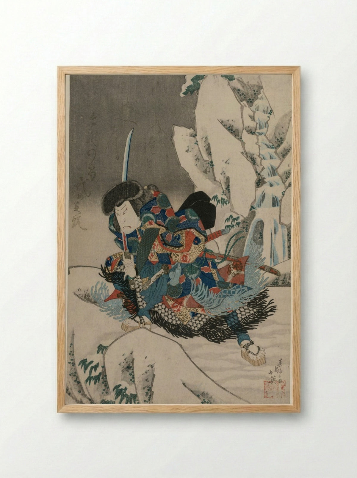 Nakamura Utaemon IV as a Warrior Standing in the Snow - Shunbaisai Hokuei - Framed Print Wood