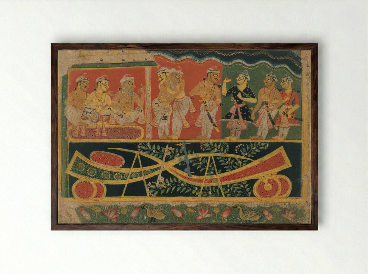 Nanda and Vasudeva: Page from a Dispersed Bhagavata Purana - Master of the Dispersed Bhagavata Purana - Framed Print Dark Wood
