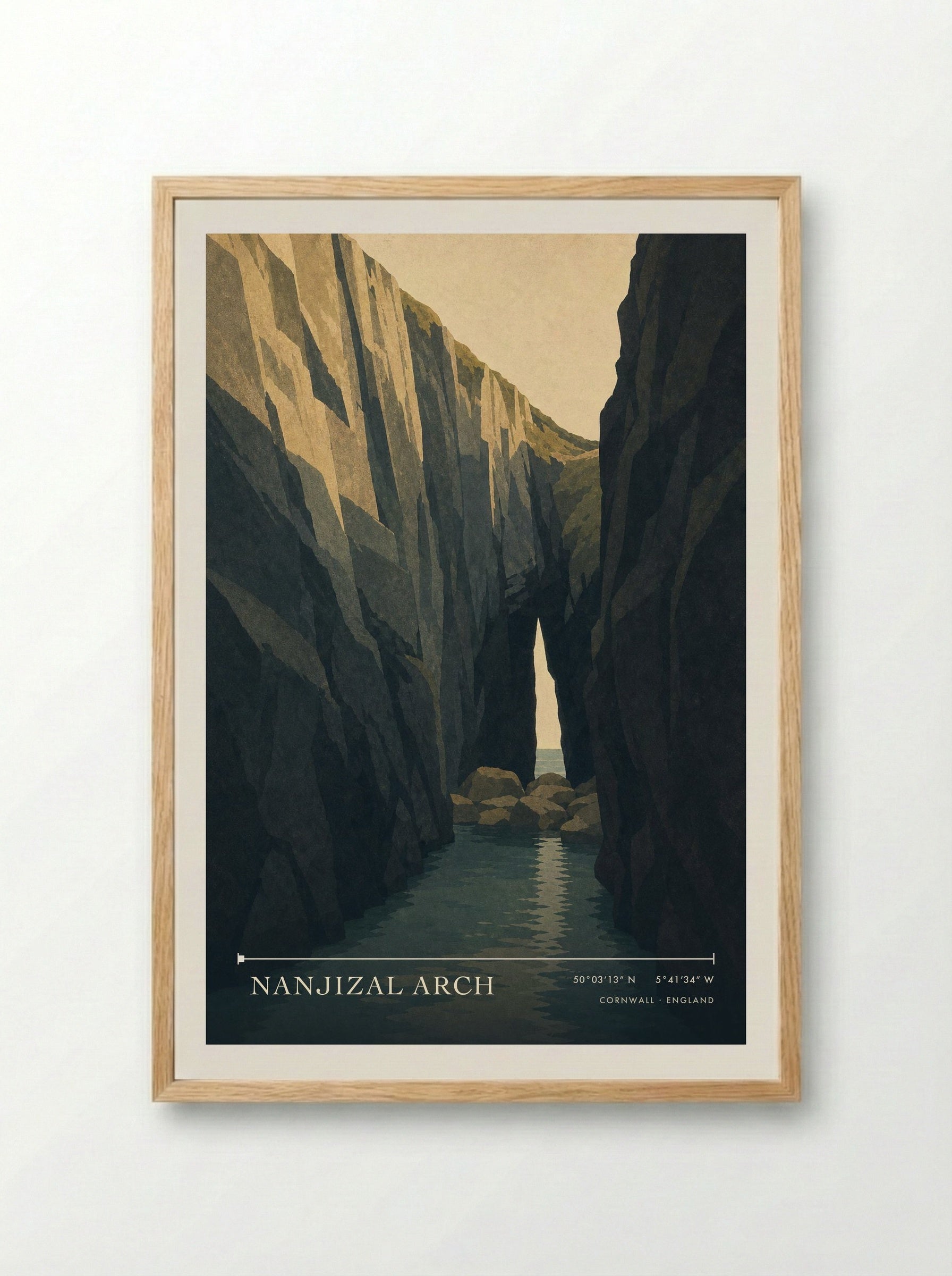 Nanjizal Arch Cornwall England Travel Poster - Framed Print Wood