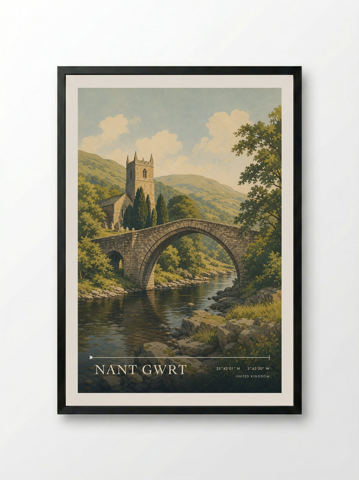 Nant Gwrt United Kingdom Travel Poster - Framed Print Black