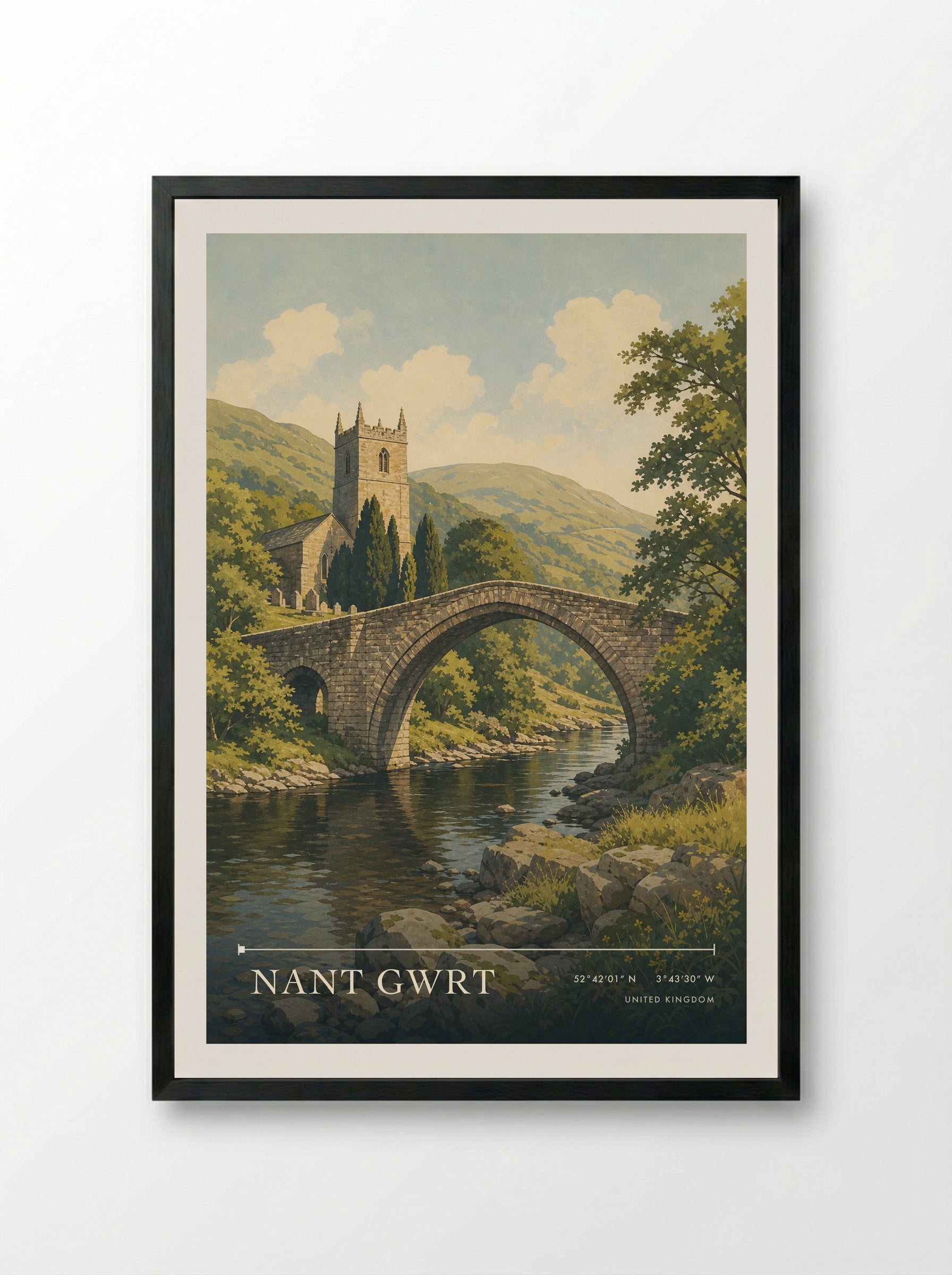 Nant Gwrt United Kingdom Travel Poster - Framed Print Black