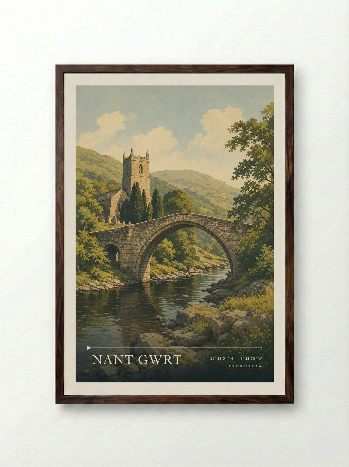 Nant Gwrt United Kingdom Travel Poster - Framed Print Dark Wood
