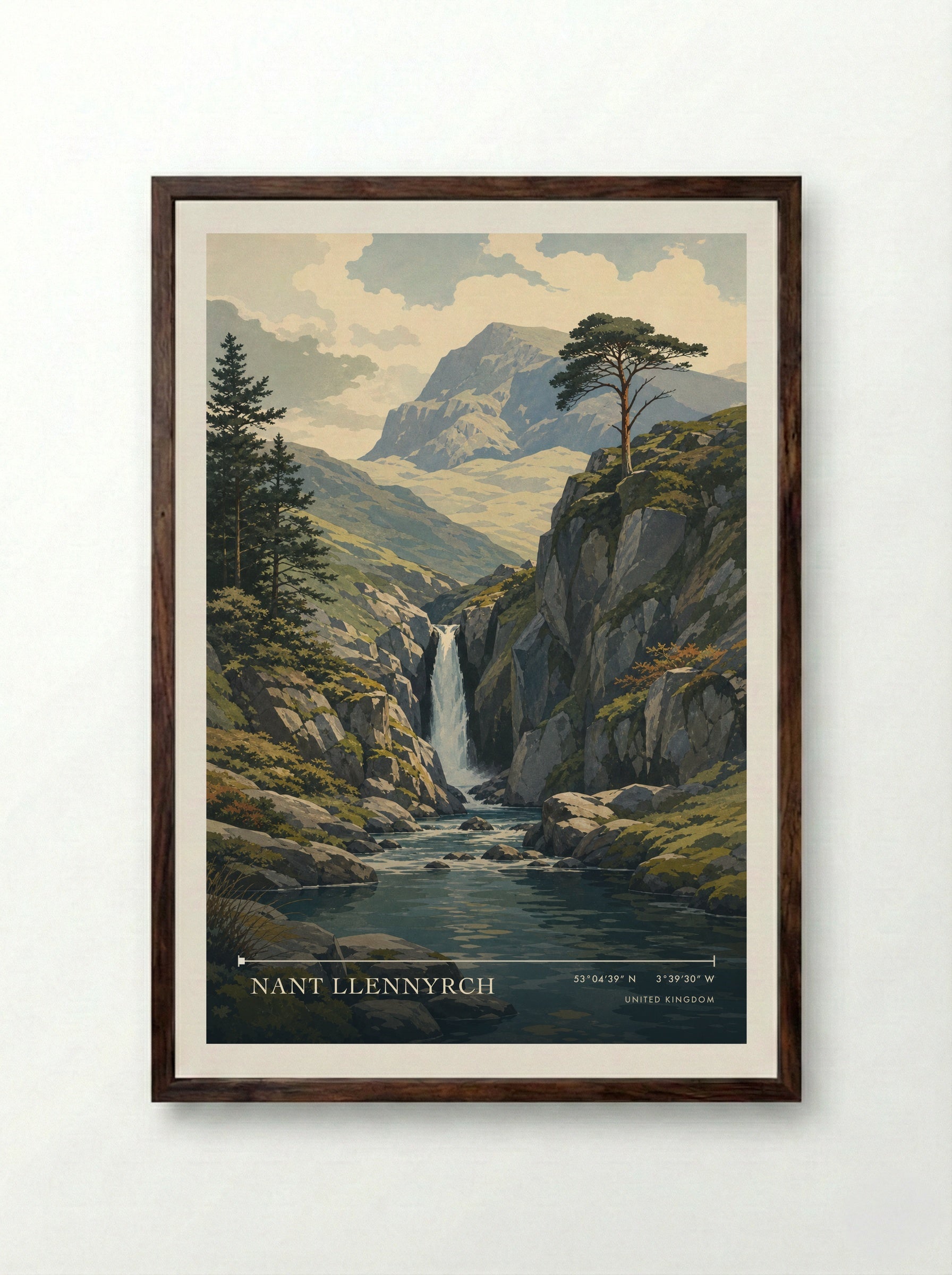 Nant Llennyrch United Kingdom Travel Poster - Framed Print Dark Wood