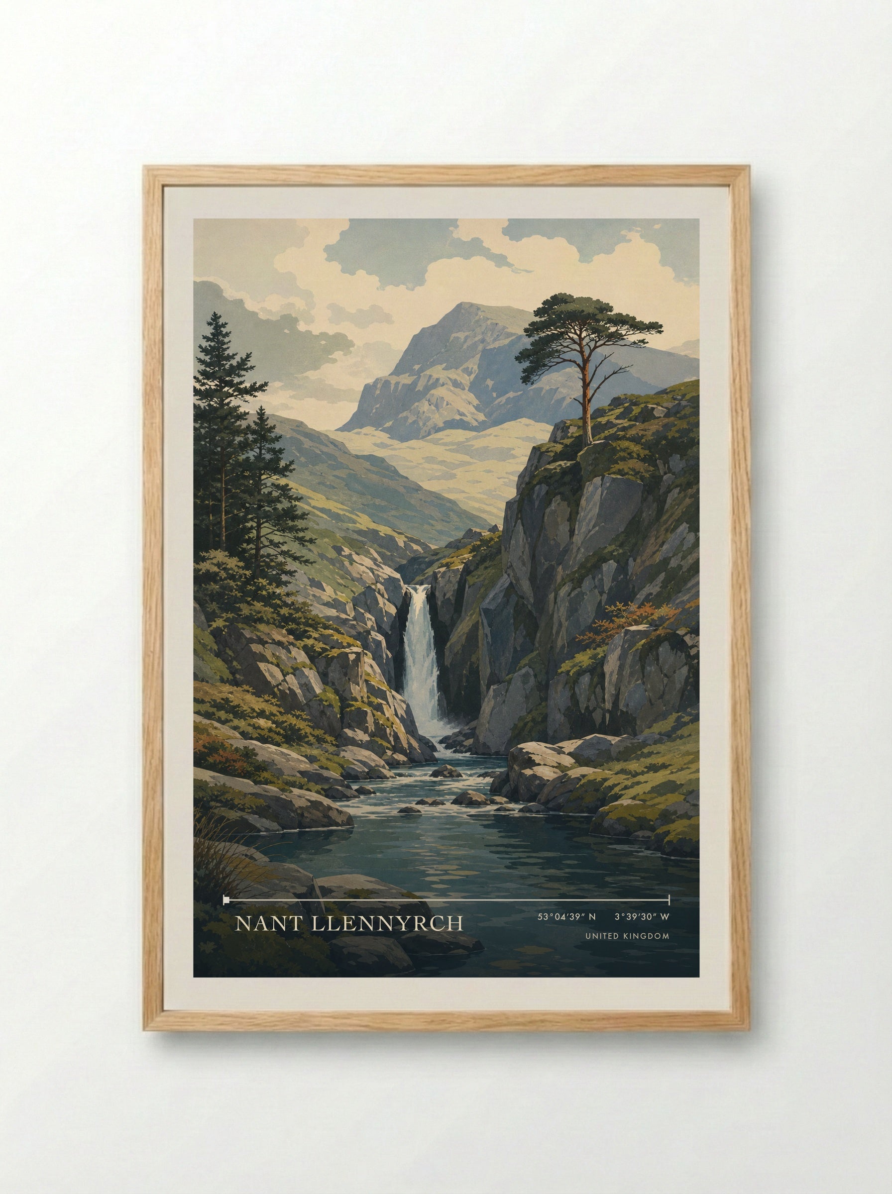 Nant Llennyrch United Kingdom Travel Poster - Framed Print Wood