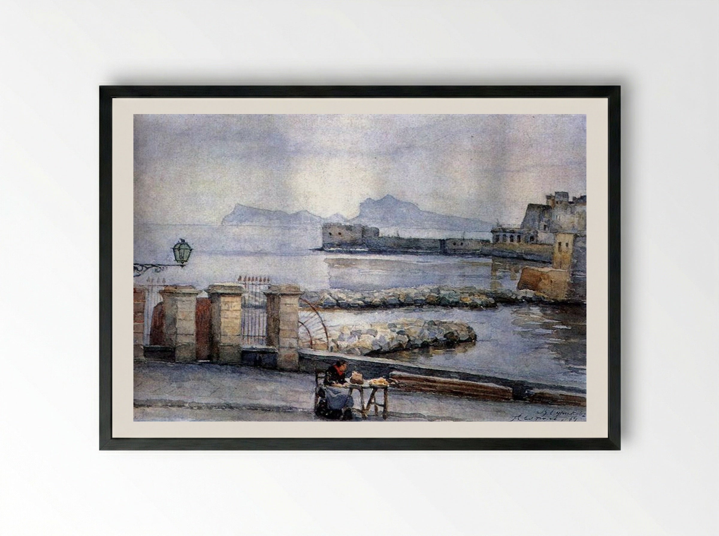 Naples. Embankment - Vasily Surikov - Framed Print Black