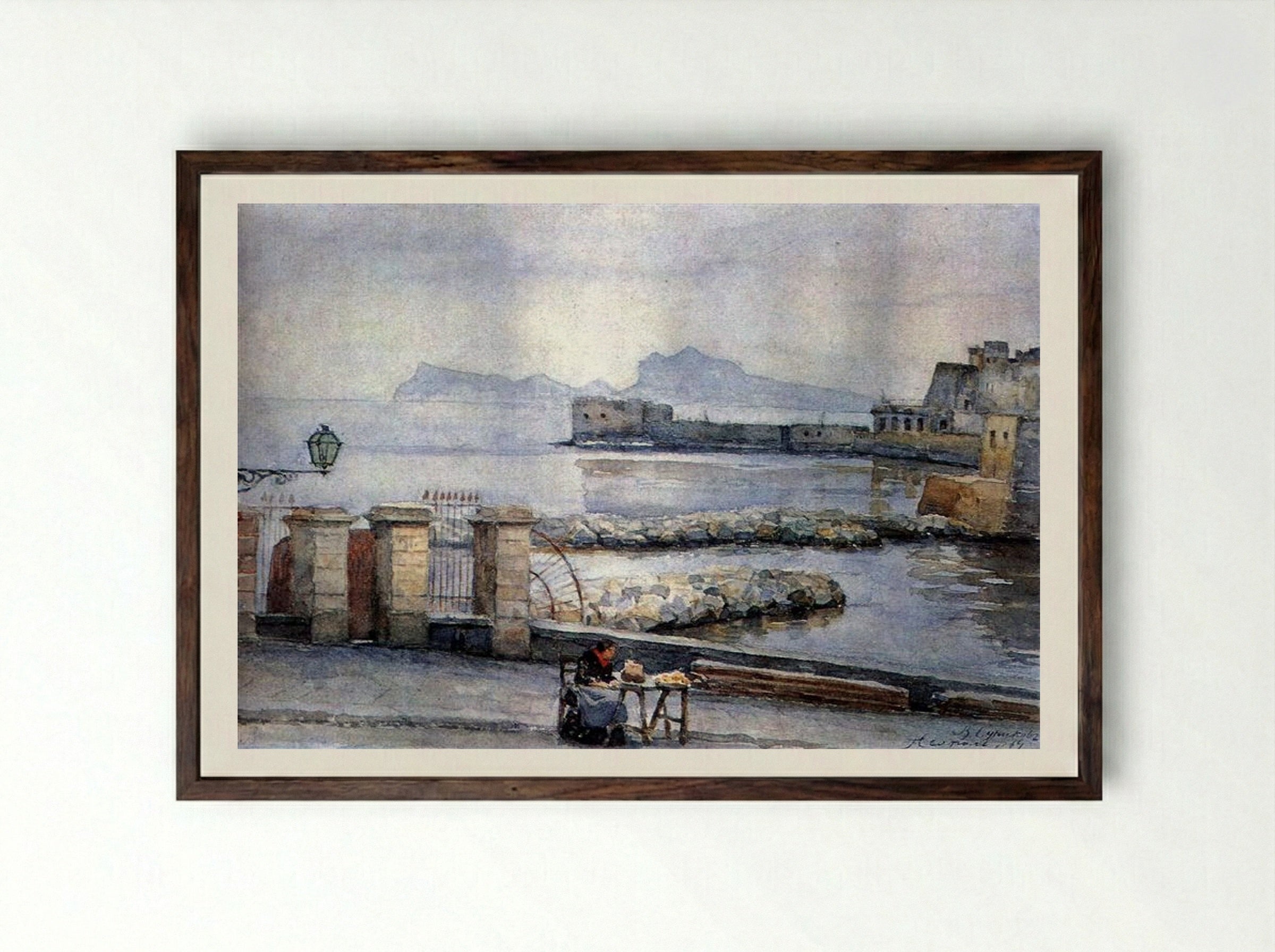 Naples. Embankment - Vasily Surikov - Framed Print Dark Wood