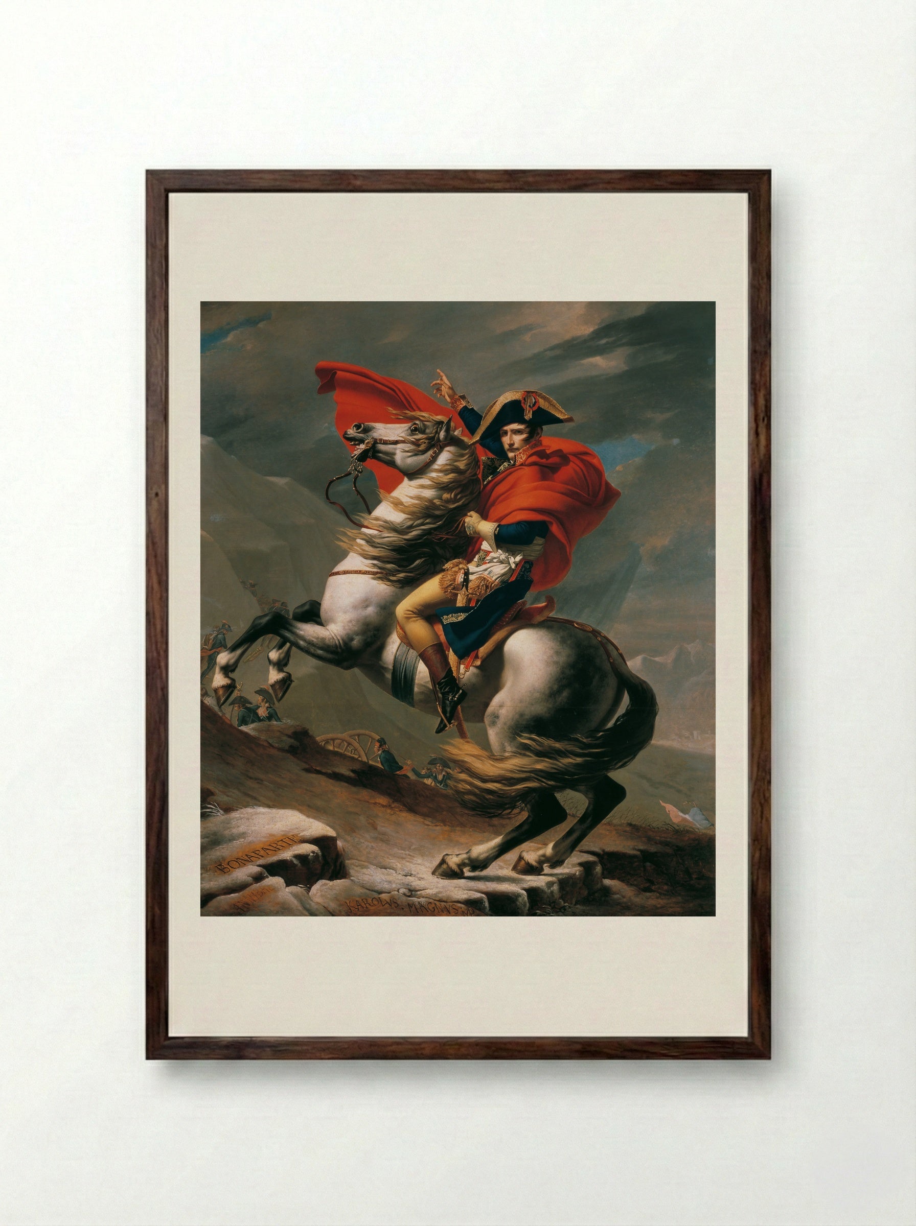 Napoleon Crossing the Alps - Jacques-Louis David - Framed Print Dark Wood