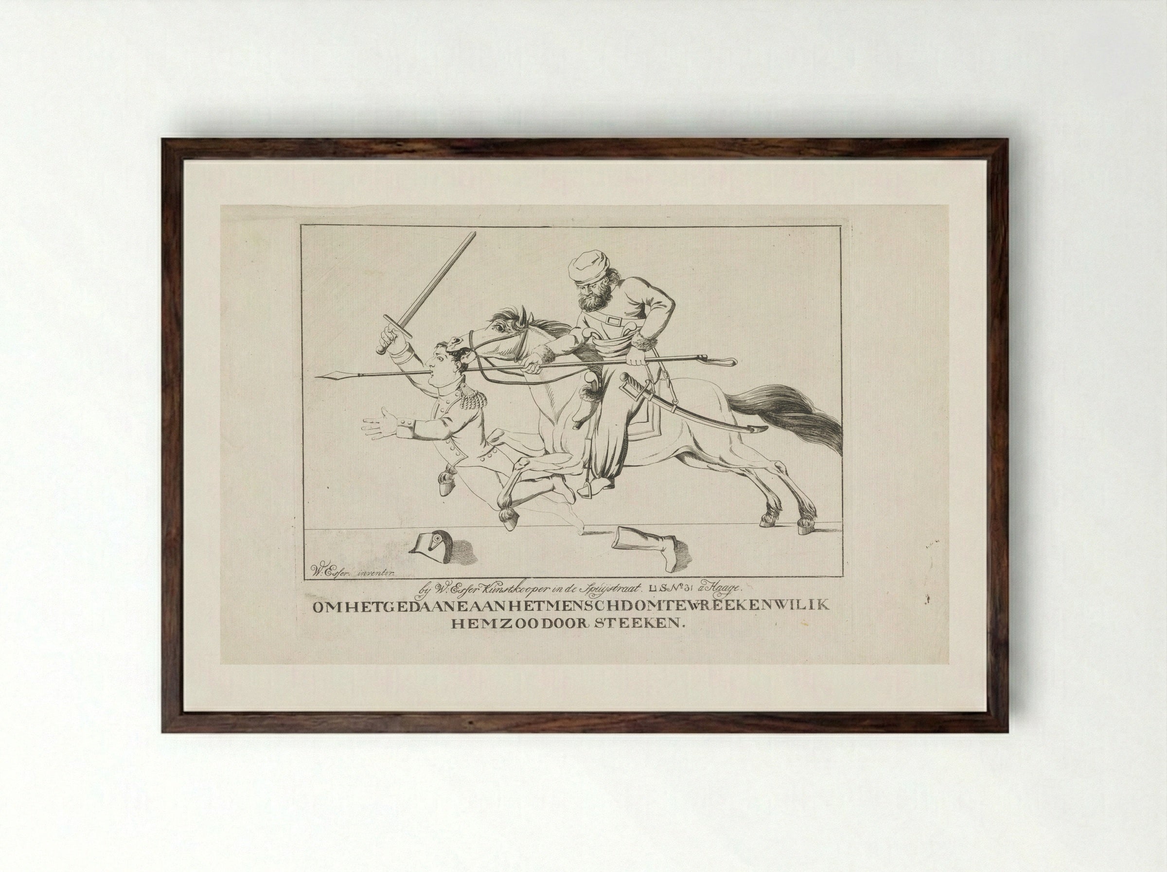Napoleon Pierced by a Cossack - Wijnand Esser - Framed Print Dark Wood