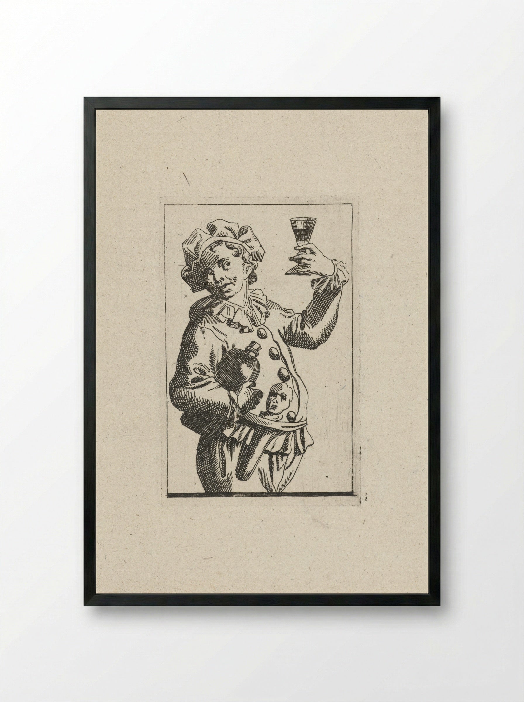 Nar met wijnkruik en drinkglas - Frans Decker - Framed Print Black