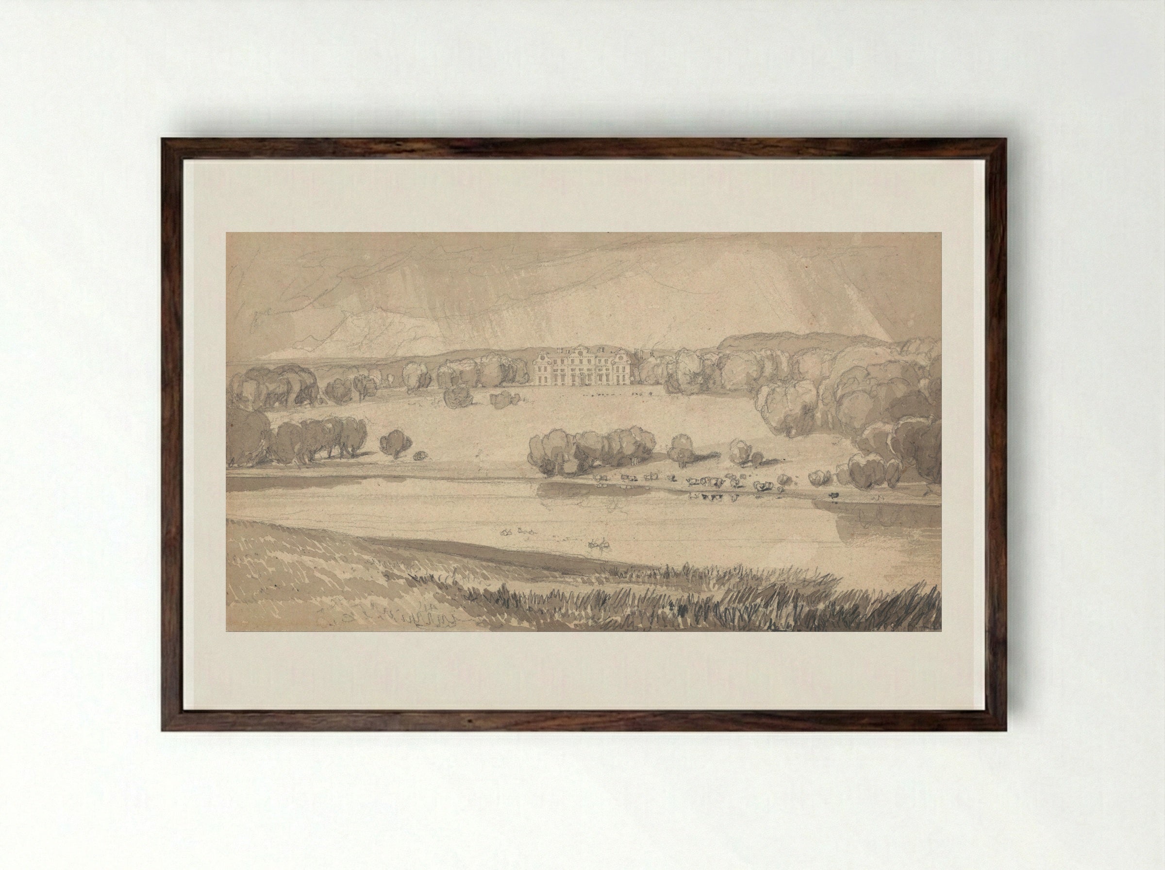 Narborough Hall, Norfolk - John Sell Cotman - Framed Print Dark Wood